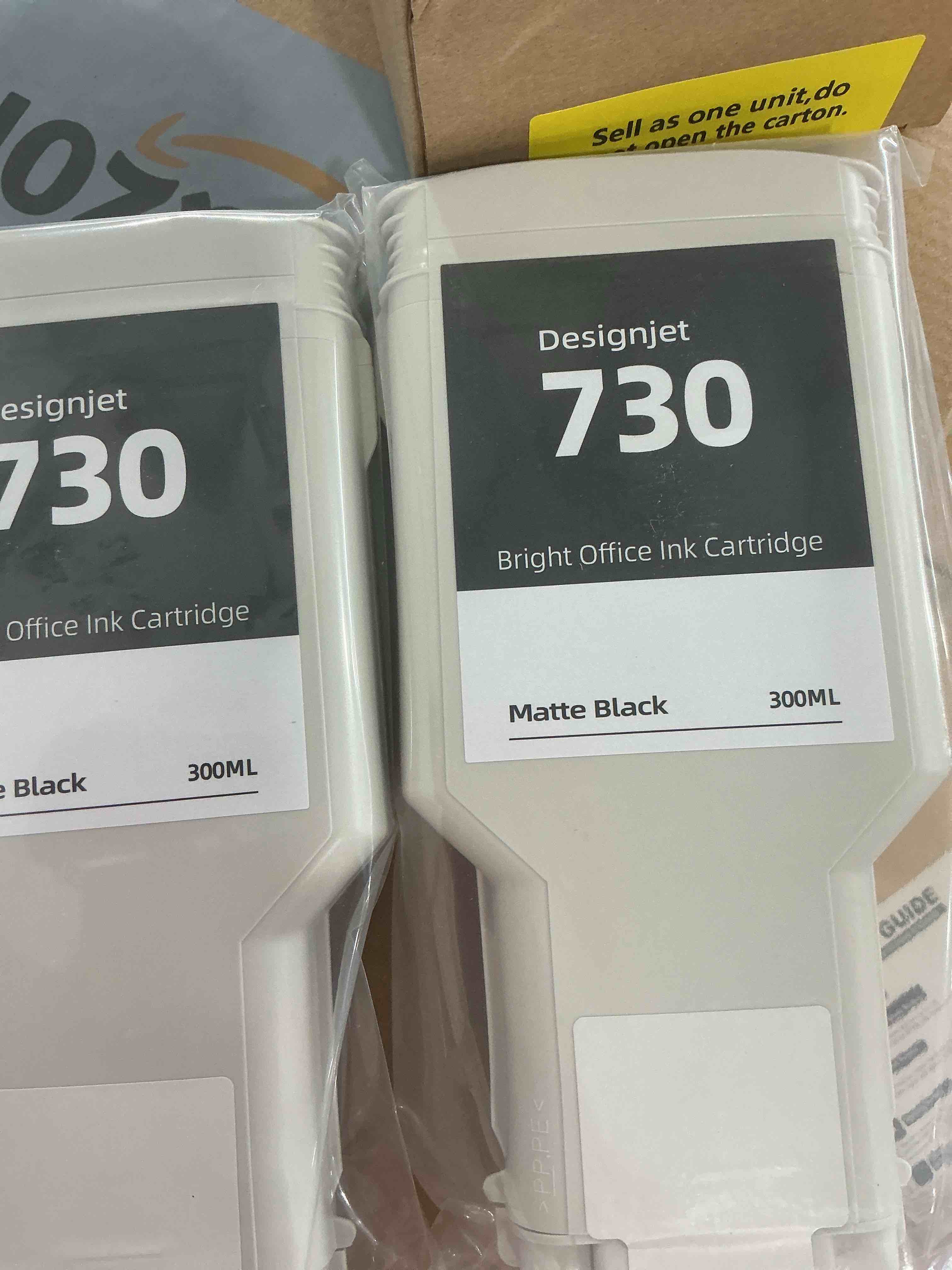Condition photo showing New/Like New for 730 Ink Cartridge Matte Black (with New Chip) 300ml P2V65A P2V71A Replacement for HP 730 Ink Cartridge 730F 730XL for Designjet T1600 Designjet T1700 Designjet T2600 Printers, 2 Pack 730 MK Ink