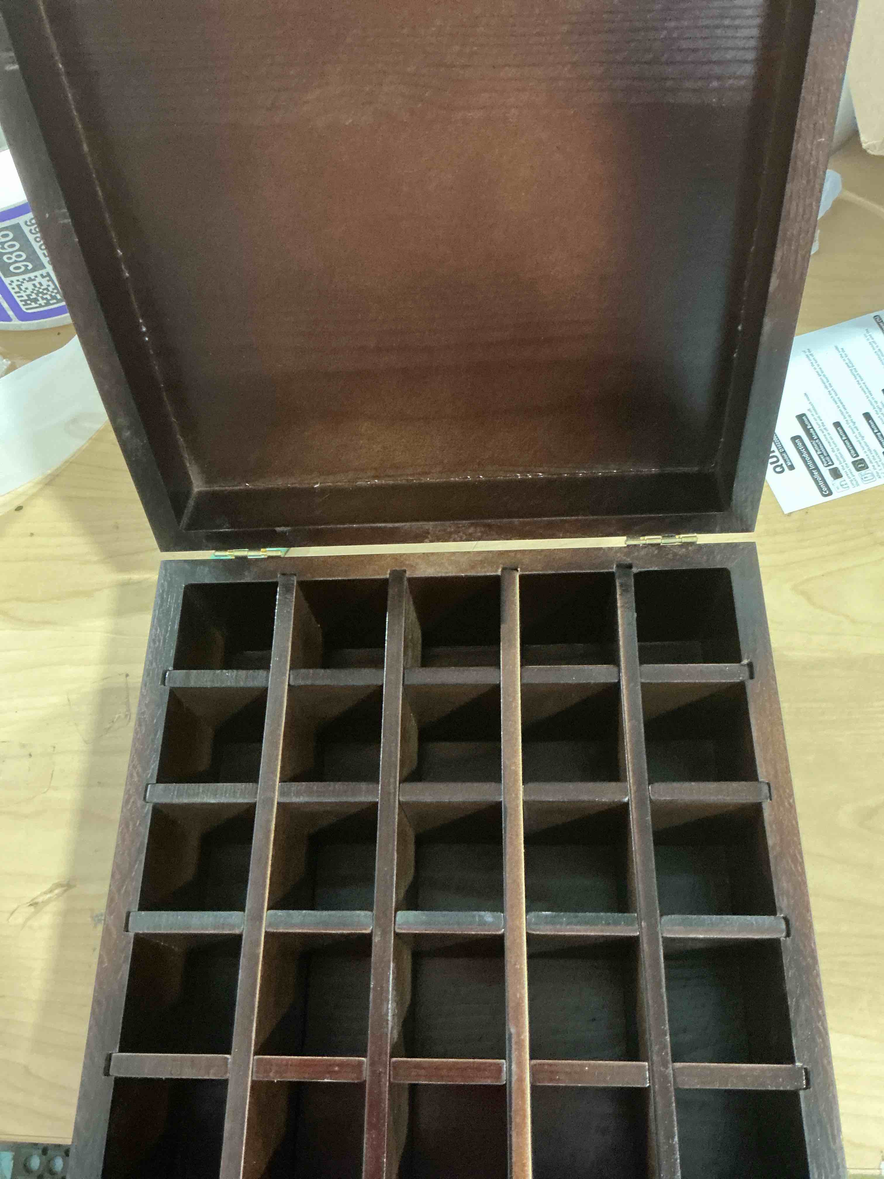 Condition photo showing New/Like New for Abbylike Elegant Wood Paint Storage Box with Locking Clasps & Removable Tray Walnut Art Supply Multi-Function Artist Tool Supply Box for Paint, Brush, Pencil and Artist Gifts Supplies