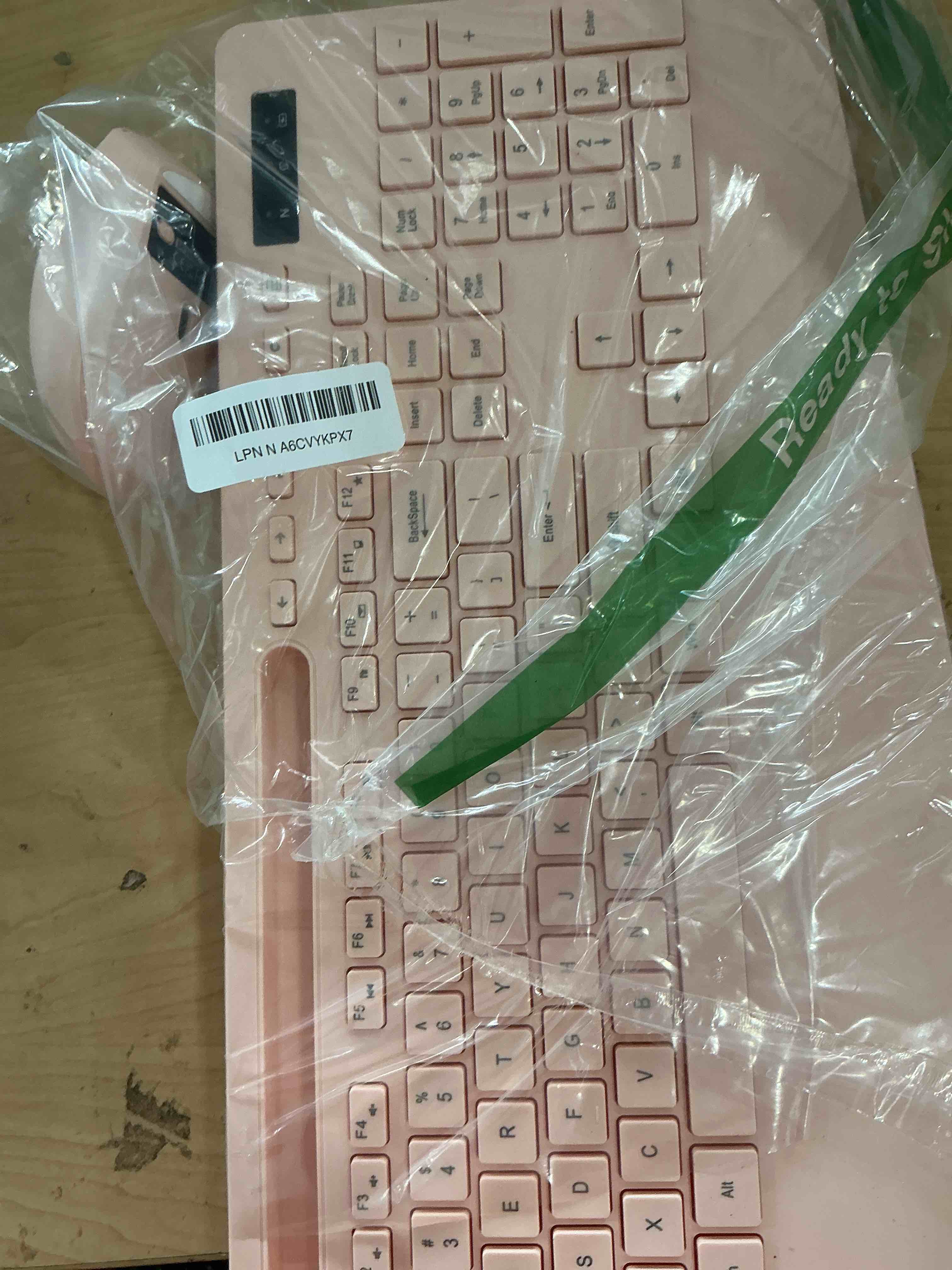 Condition photo showing Good Condition for Trueque Wireless Keyboard and Mouse Combo - Full-Sized Ergonomic Keyboard with Wrist Rest, Phone Holder, Sleep Mode, Silent 2.4GHz Cordless Keyboards Mice Set for Computer, Laptop, PC, Windows (Pink) 1 PACK Apricot Pink