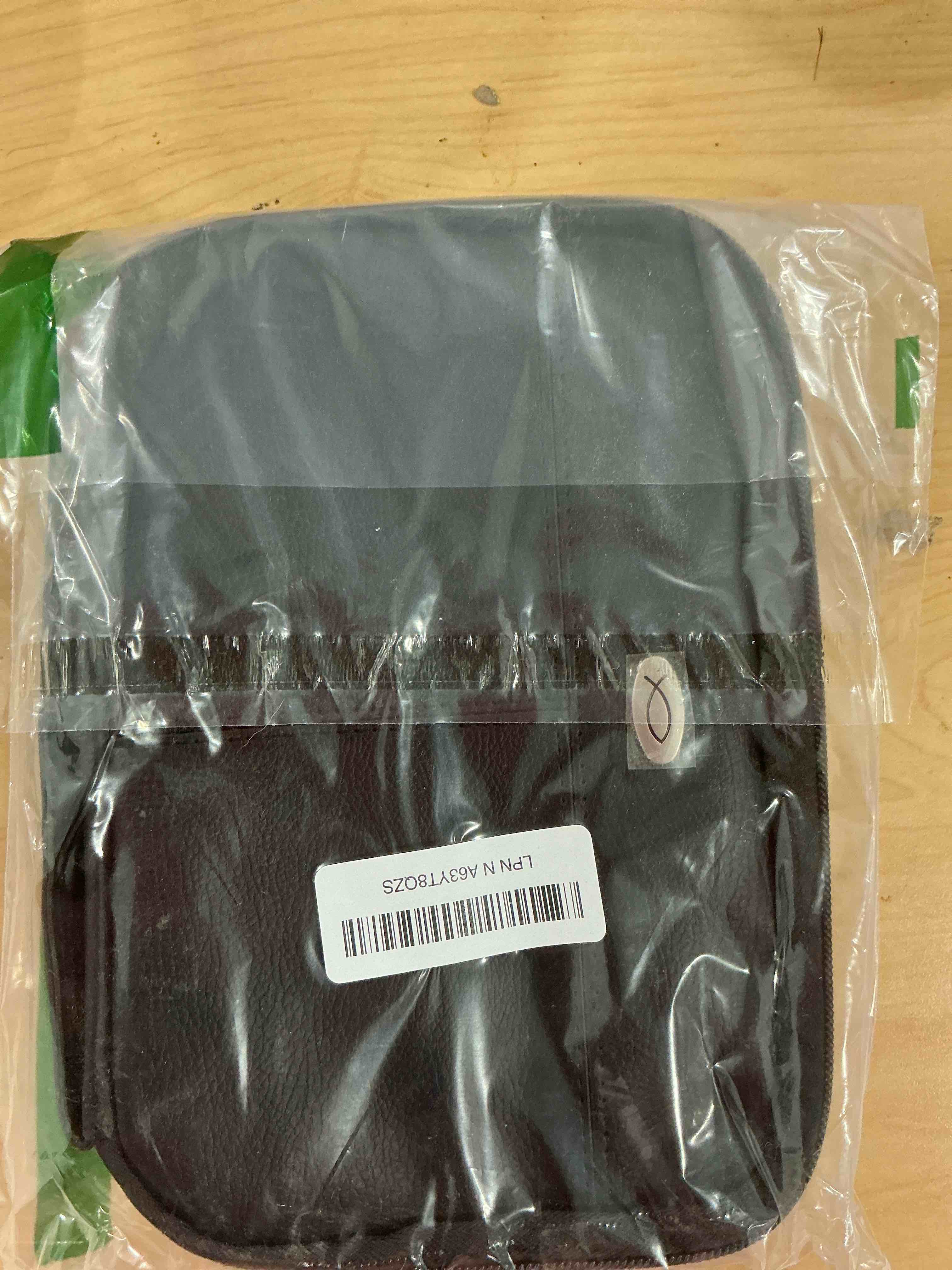 Condition photo showing Good Condition for Christian Art Gifts Faux Leather Bible Cover for Men and Women | Ichthus Jesus Fish Emblem Zippered Two-Fold Organizer Case for Bible or Book w/Handle Small ThinLine Black