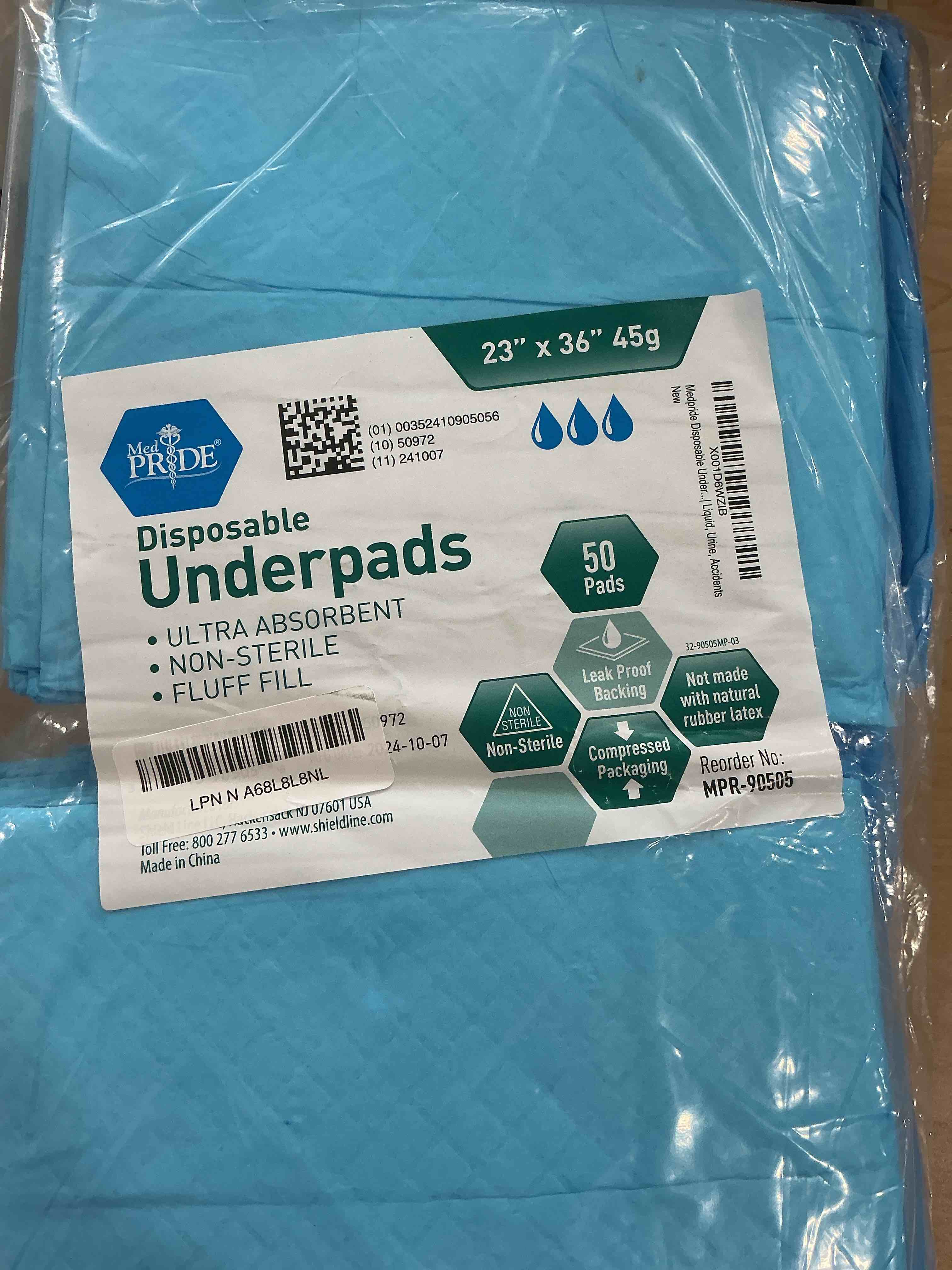 Condition photo showing Good Condition for MED PRIDE Disposable Chux Pads 23in X 36in, Super Absorbent Bed Pads for Incontinence, Underpads for Adults, Kids, Pets (50 Count (Pack of 1) Blue/White)