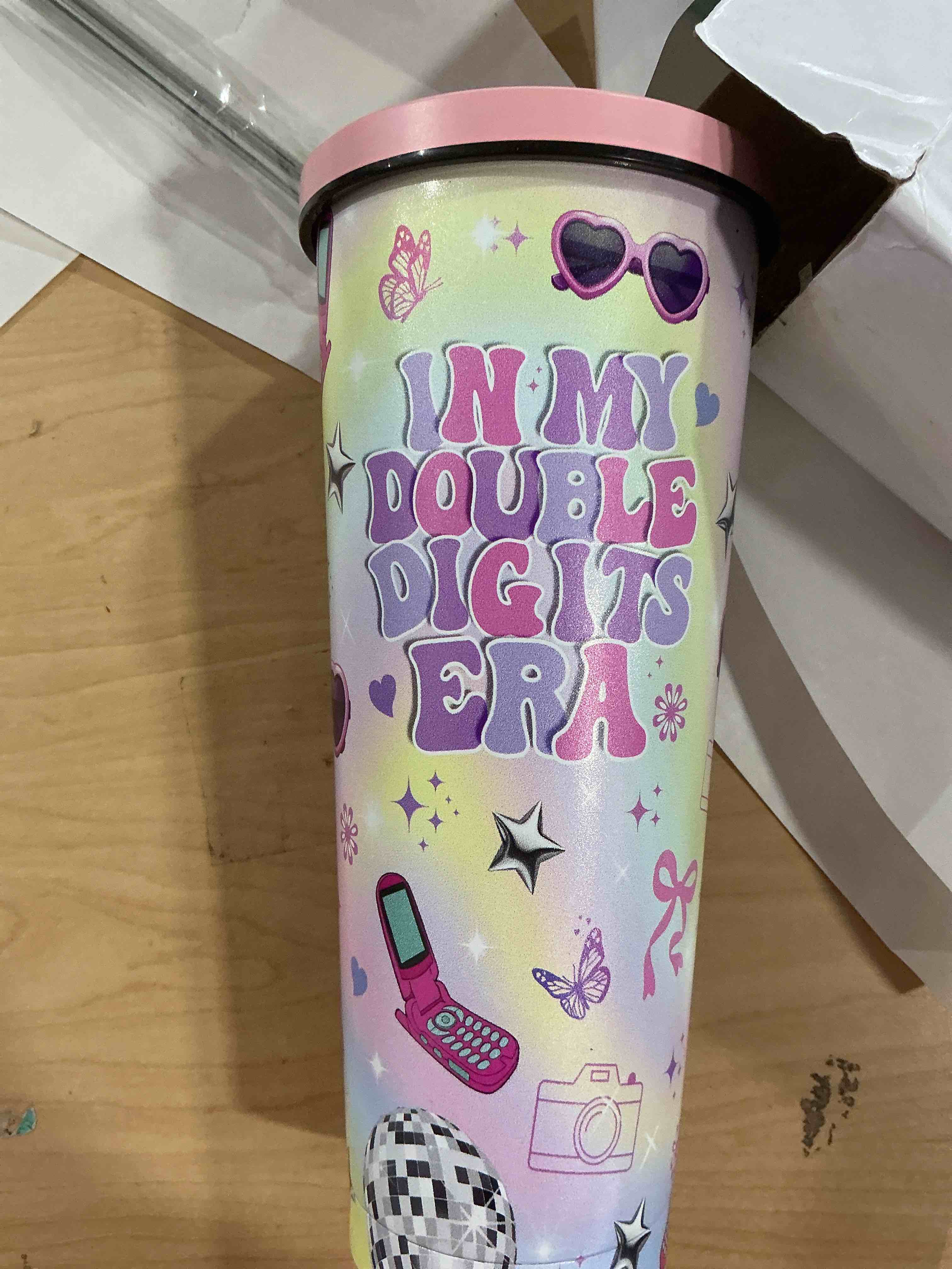 Condition photo showing New/Like New for 10 Year Old Birthday Gifts, 24 oz Insulated Tumbler with Straw, Stainless Steel Water Bottle, in My Double Digits Era Coffee Cups Travel Mug for Women Her, Christmas Gifts(1PCS) Double Digits Era 24 Ounces