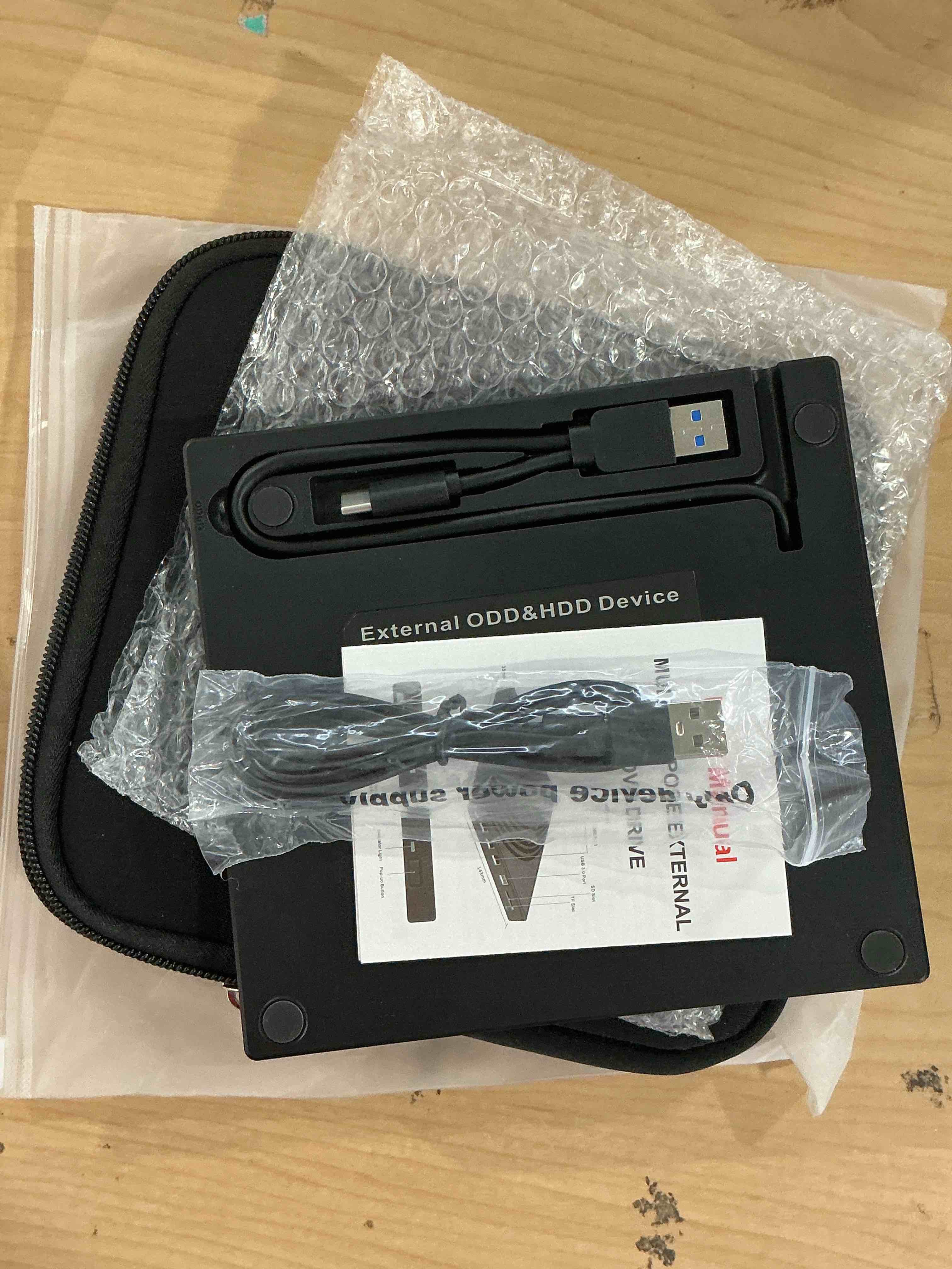 Condition photo showing New/Like New for External CD/DVD Drive for Laptop with Carrying Case,DVD Player for Laptop,Portable CD Burner with 4 USB Ports, 2 TF/SD Card Slots,CD Disk Drive Player Reader Write Black