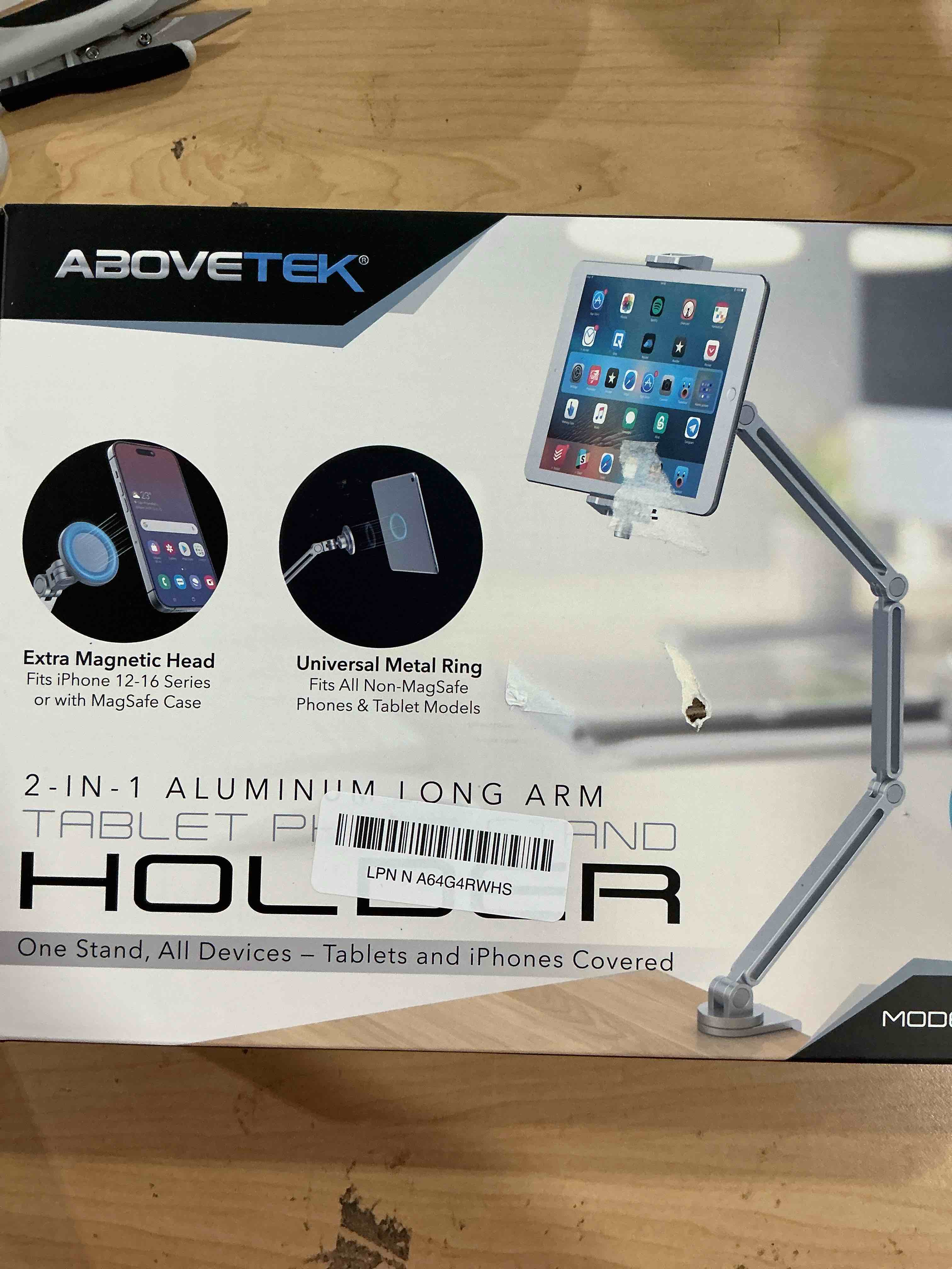 Condition photo showing Good Condition for AboveTEK 2-in-1 iPad Stand for Desk, Aluminum iPad Holder Arm with Clamp & Magnetic Ring Head, 360° Adjustable Tablet Stand Holder, Bed Clamp Mount for 4.7"-13" iPads Air/Pro/Mini, Galaxy Tab & Phones