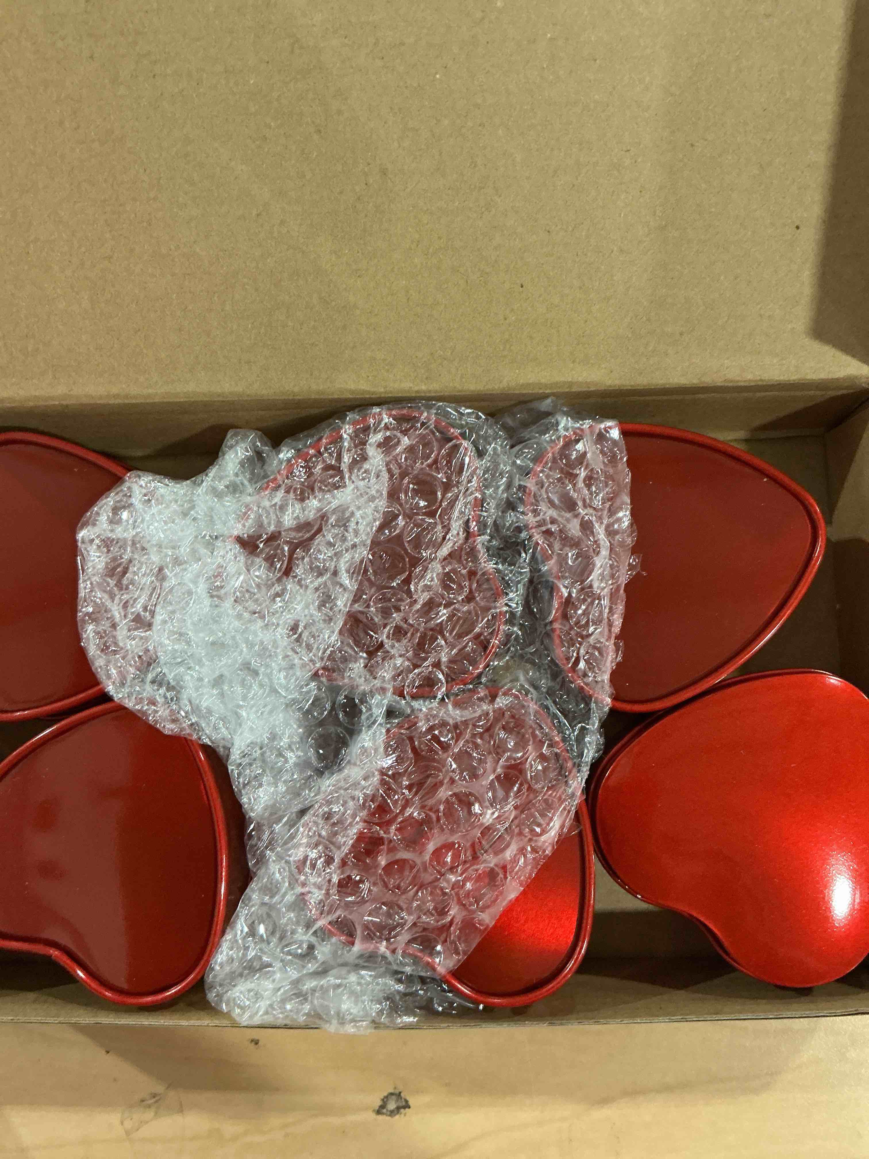 Condition photo showing Good Condition for Hotop 6 Pcs Heart Shaped Metal Tins Box with Lids Valentines Day Cookie Candy Jars Metal Red Boxes Heart Shaped Empty Treat Tin for Biscuits Cookie Chocolate for Valentines Day Gifts Party(Red)