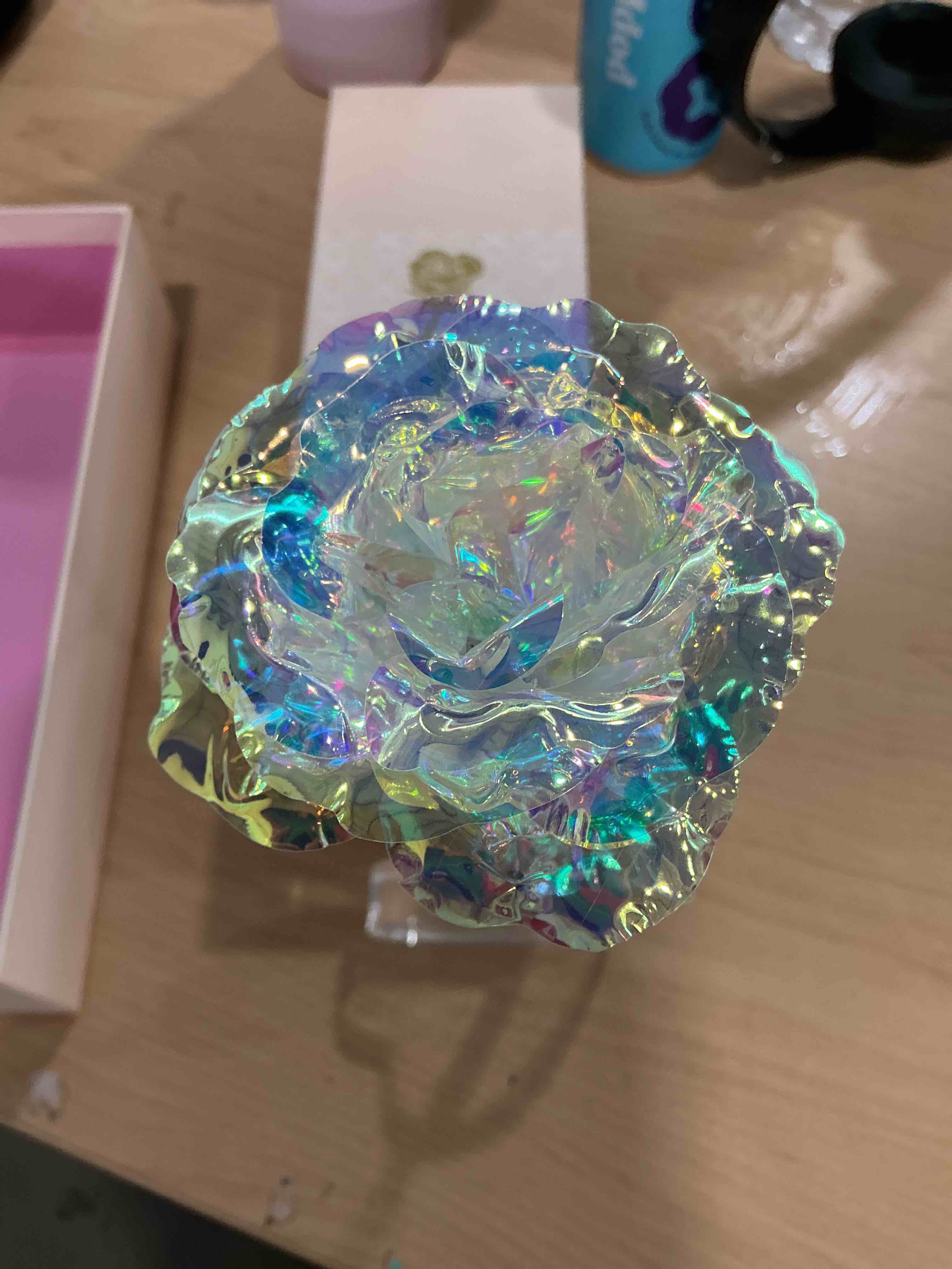 Condition photo showing Good Condition for Valentines Day Rose Gifts for Her, Birthday Gifts for Women Mom Galaxy Rose Glass Forever Flowers with Heart-Shaped Base Eternal Crystal Roses Valentine Gifts for Grandma Wife Sister Girlfriend Colorful