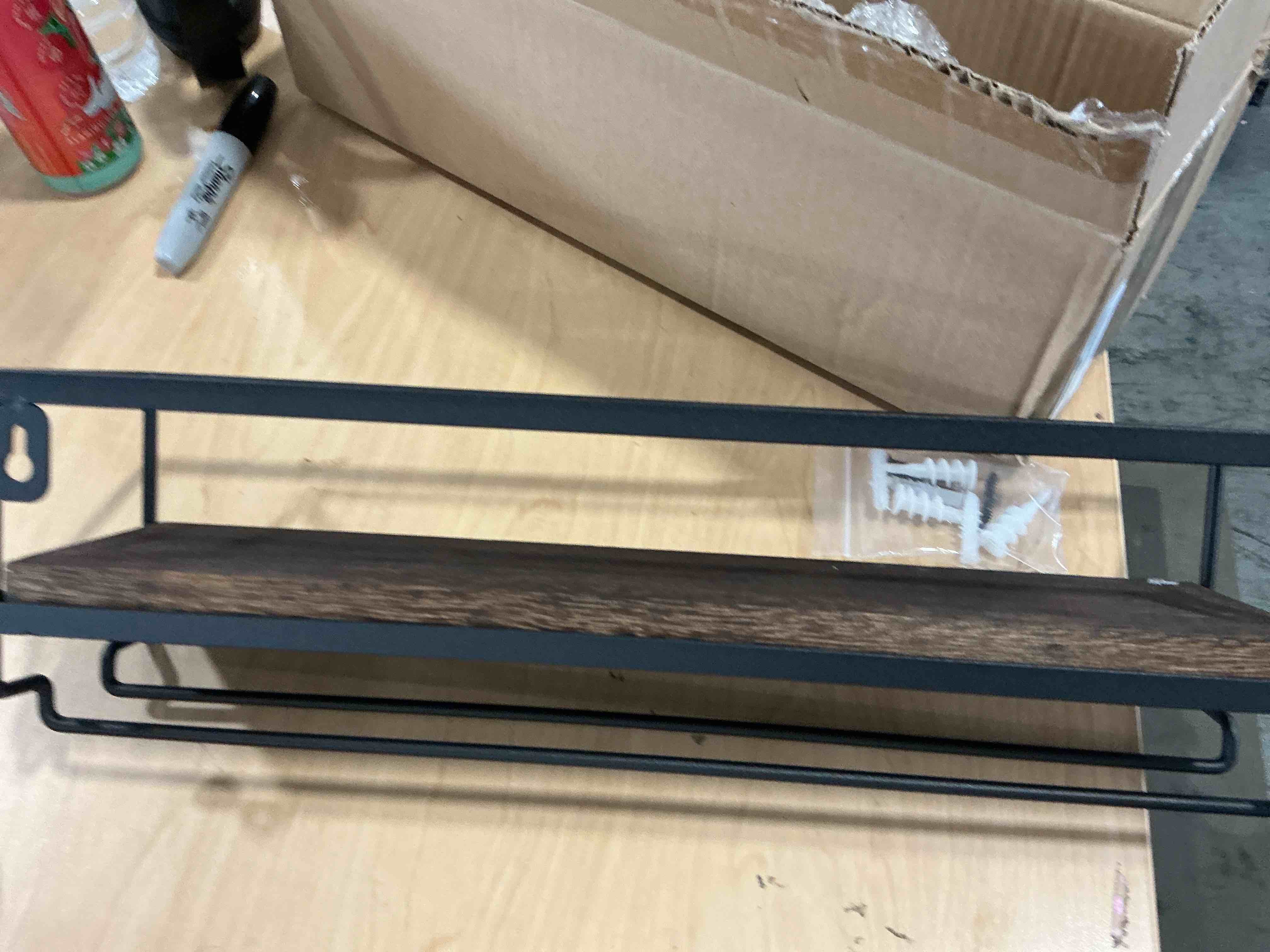 Condition photo showing New/Like New for Mkono Wall Mounted Wine Rack - Bottle & Glass Holder Wood Rustic Floating Racks with Stemware Hanger Modern Plants Photos Wine Bottles Display Wall Storage Shelf for Kitchen Dining Room Home Bar