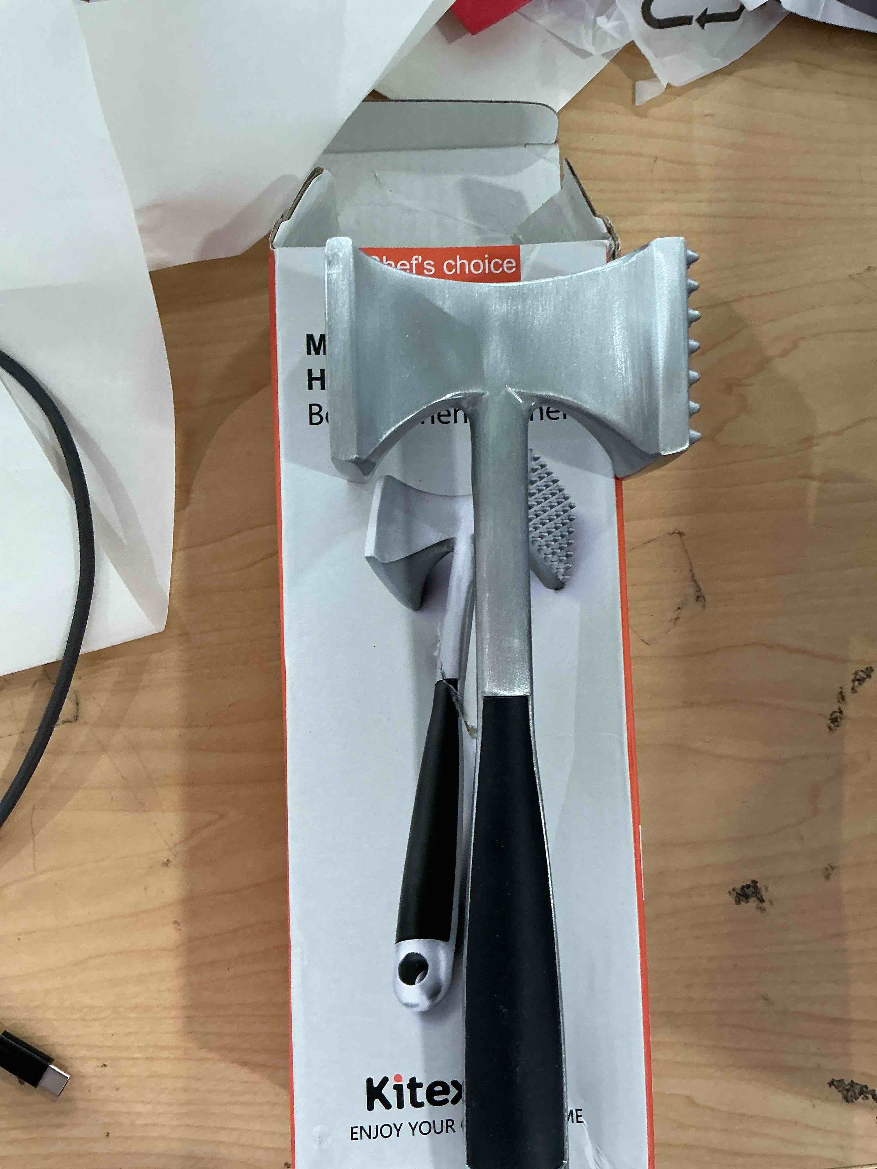 Condition photo showing Good Condition for KITEXPERT Meat Tenderizer Hammer with Comfortable-Grip Handle, Dual-side Mallet for Kitchen, Heavy Duty Pounder For Tenderizing Steak, Beef and Fish Silver
