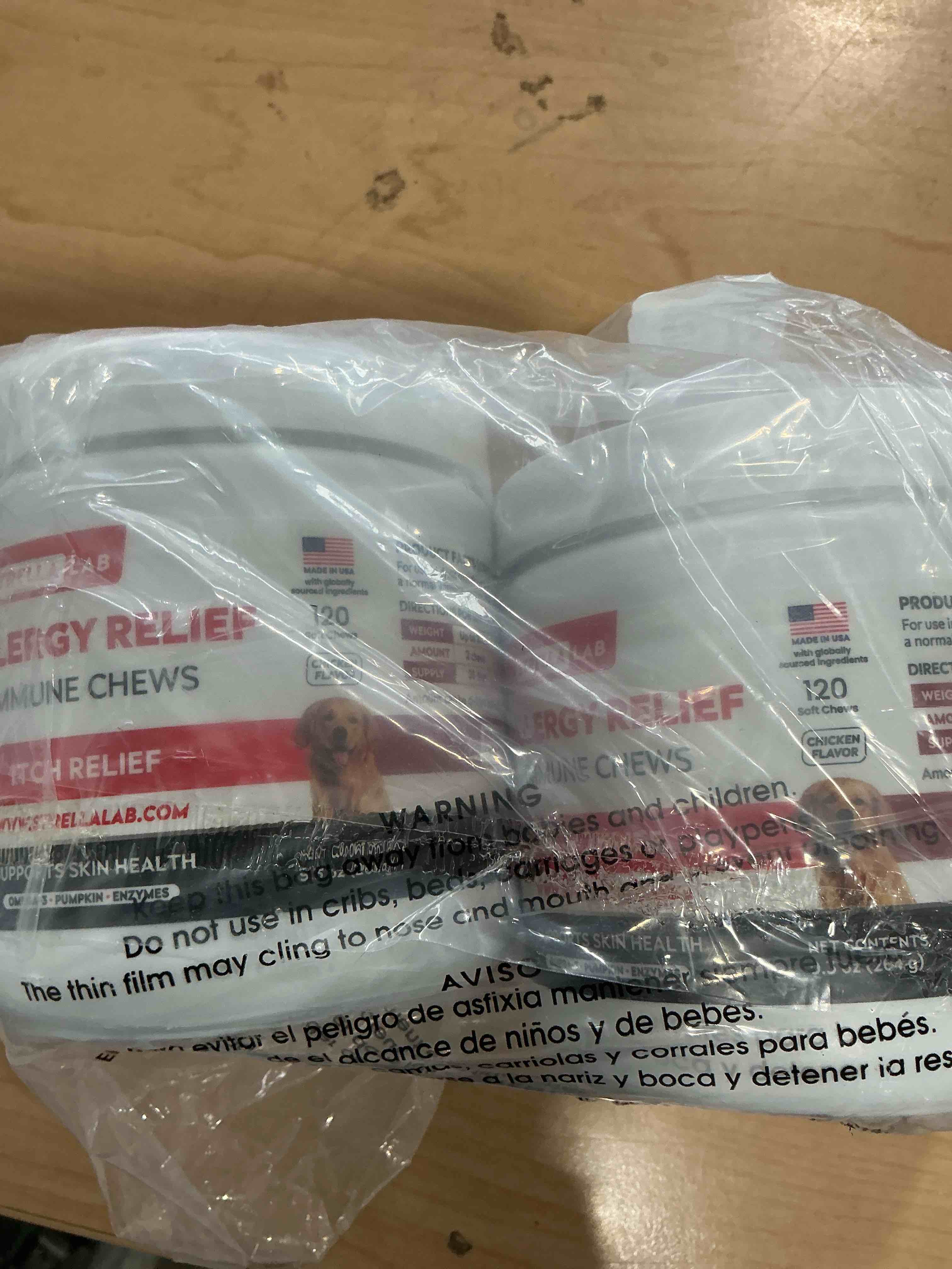 Condition photo showing New/Like New for StrellaLab Dog Allergy Relief & Anti Itch Support Chews w/Omega 3: Real Ingredients, Real Taste! Skin & Coat Immune Supplement w/Fish Oil, Pumpkin & Enzymes — Developed by Experts - Made in USA -240Ct Chicken 240 Ct