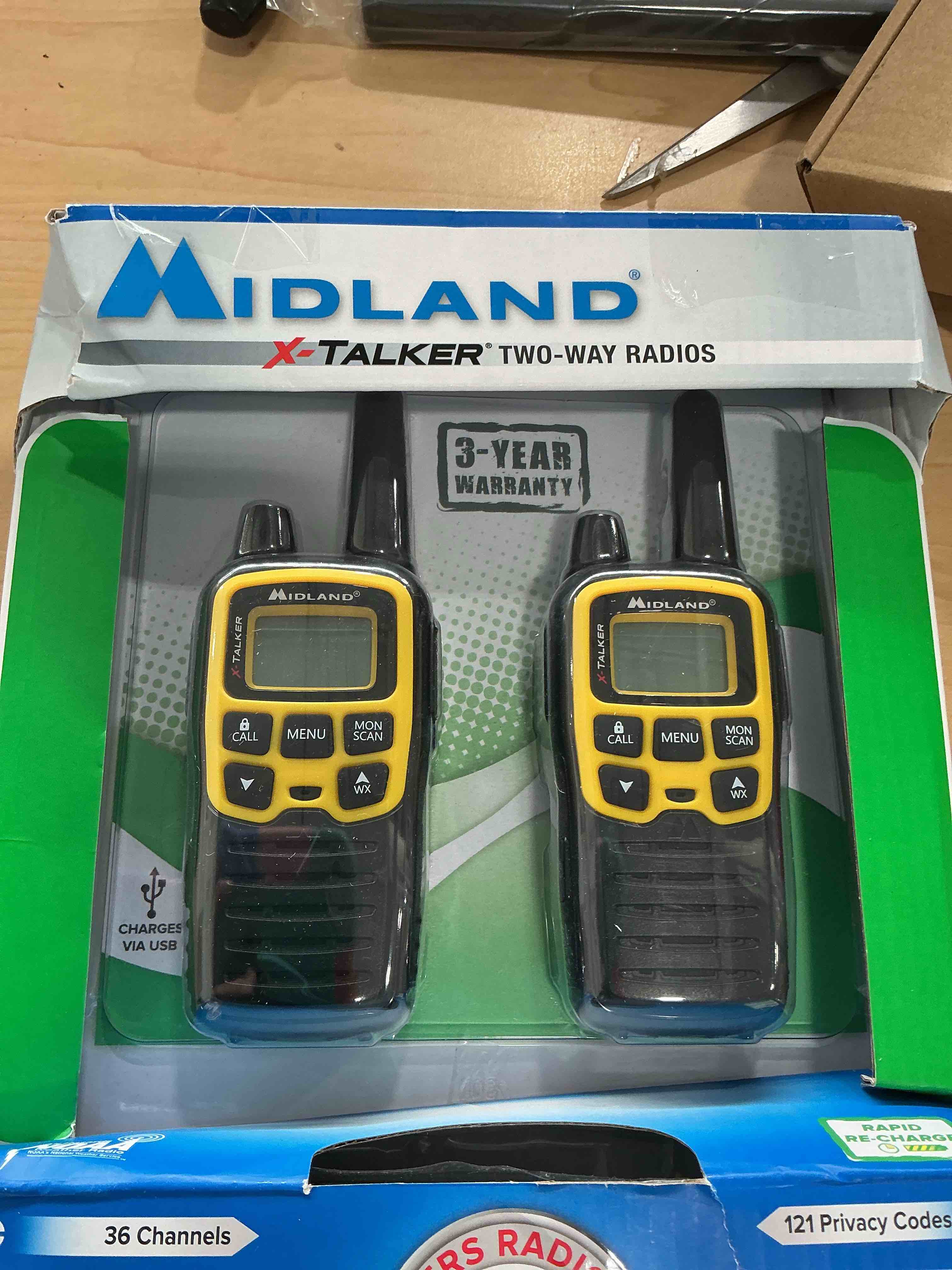 Condition photo showing New/Like New for Midland® - T61VP3 X-TALKER - Two-Way Radio - 36 Channel FRS- Long Range Walkie Talkie, 121 Privacy Codes, & NOAA Weather Scan & Alert Black/Yellow, 2-Pack 2 Pack Black/Yellow