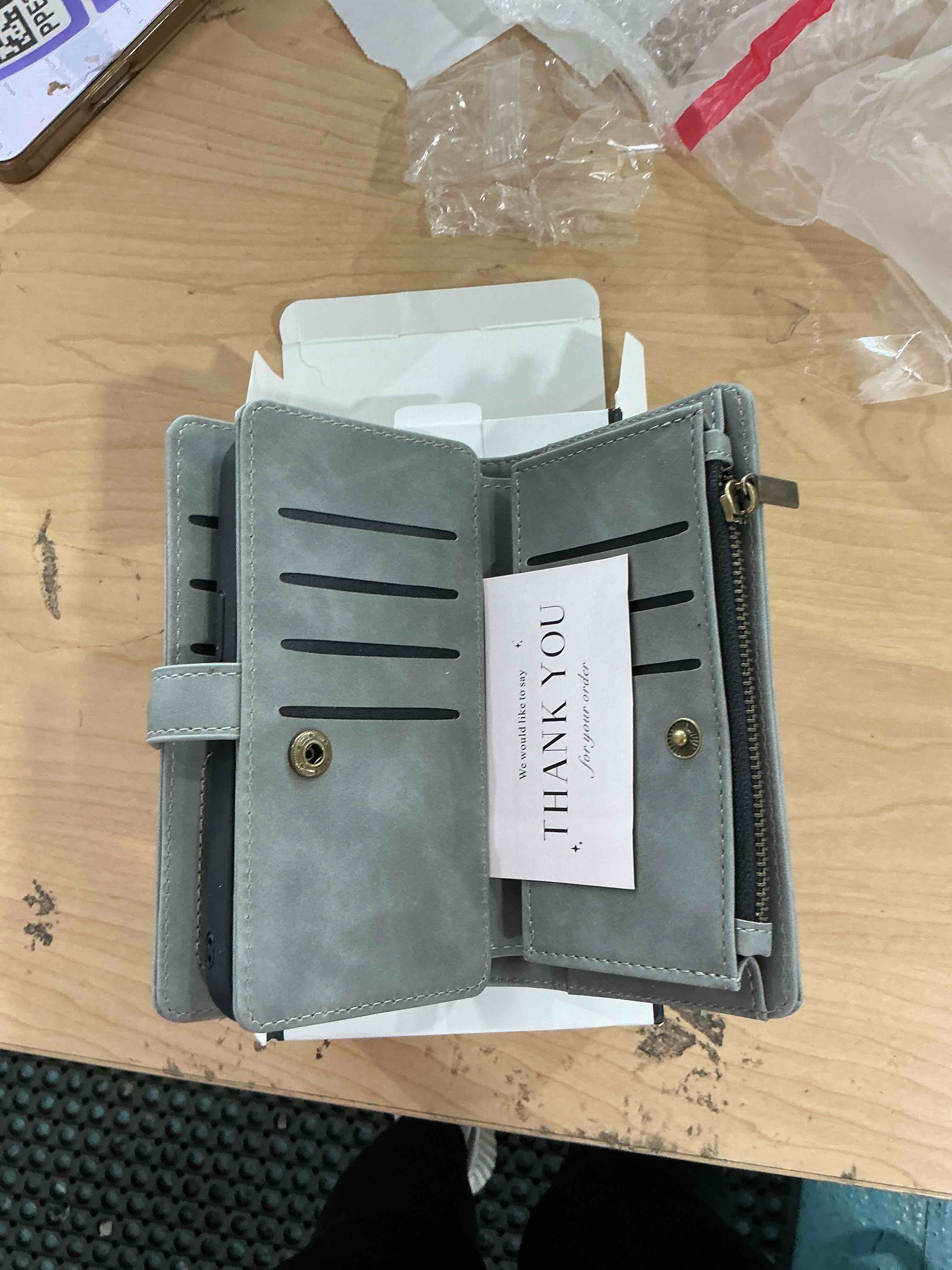 Condition photo showing Good Condition for TwoHead Designed for iPhone 13 Wallet Case with Card Holder,Detachable Magnetic Phone Case with Wallet PU Leather Wallet Phone Case for iPhone 13 Case Wallet for Women/Men with Wrist Strap(Gray) Dream Gray for iPhone 13