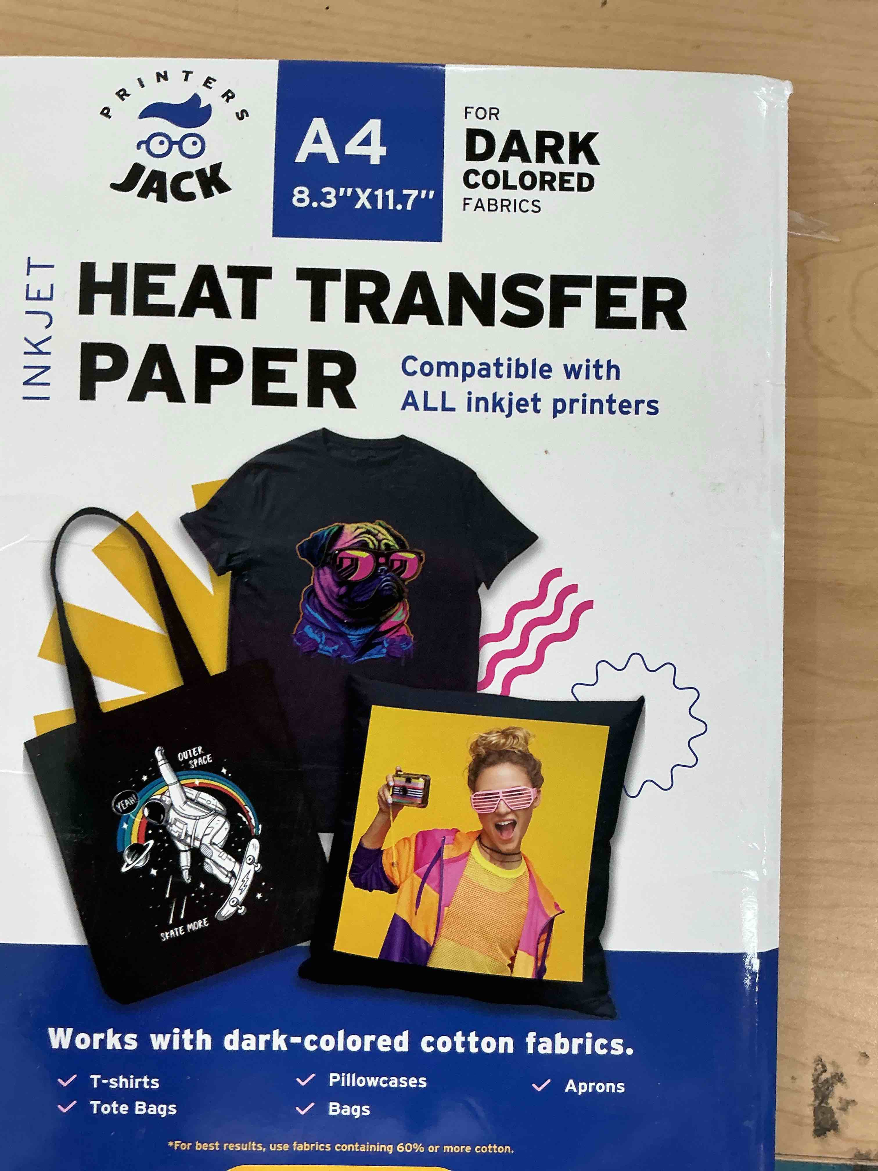 Condition photo showing Good Condition for Printers Jack Iron-On Heat Transfer Paper for Dark Fabric 40 Pack 8.3x11.7" T-Shirt Transfer Paper for Inkjet Printer Wash Durable, Long Lasting Transfer, No Cracking For Dark Fabric 40 Sheets