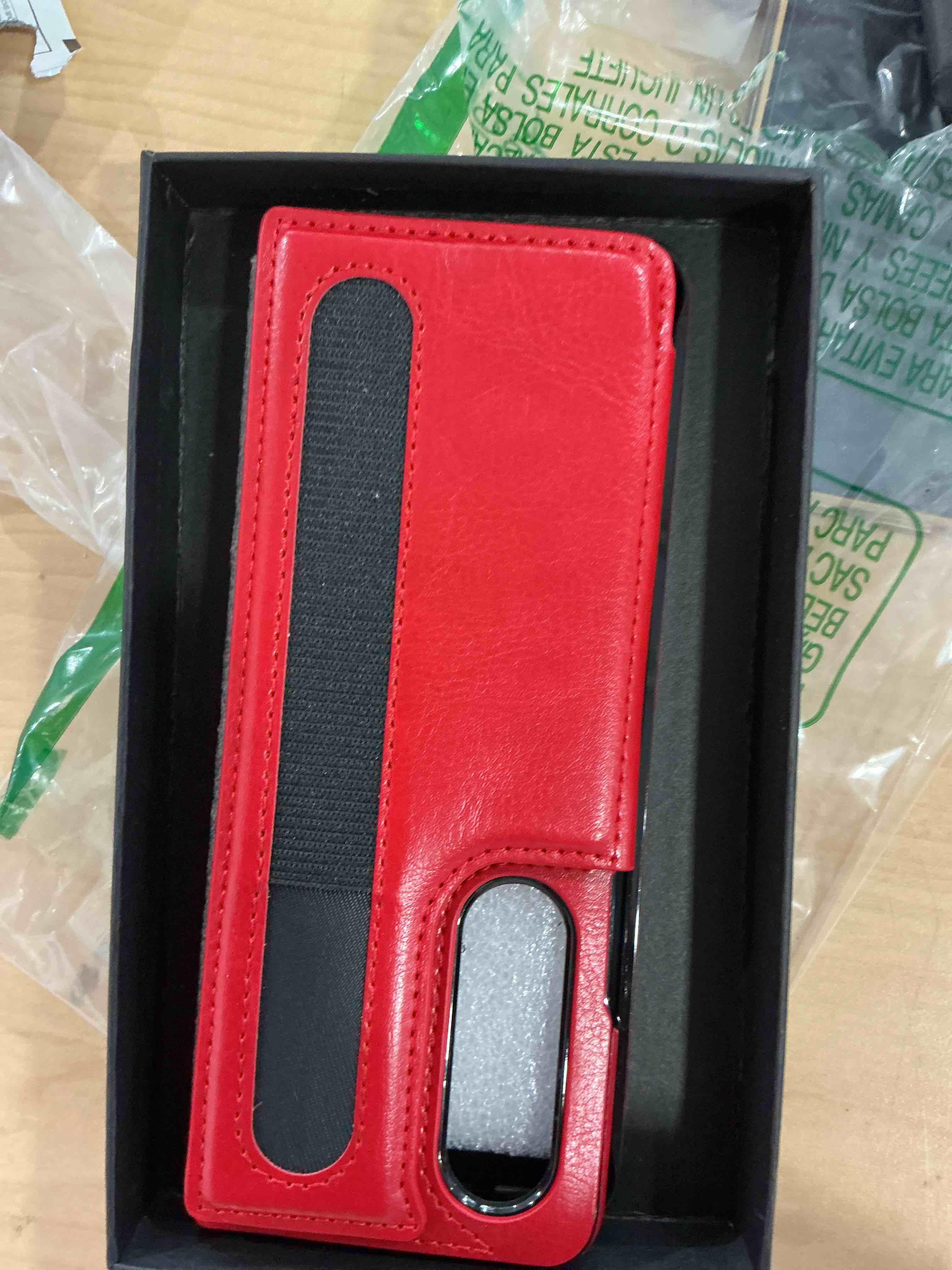 Condition photo showing Good Condition for for Samsung Galaxy Z Fold 3 Case with S Pen Holder and Card Holder, Heavy Duty Shockproof Wallet Protector, Luxury Business Leather Cover Case for Galaxy Z Fold 3 (Red) Galaxy Z Fold 3 016-Red
