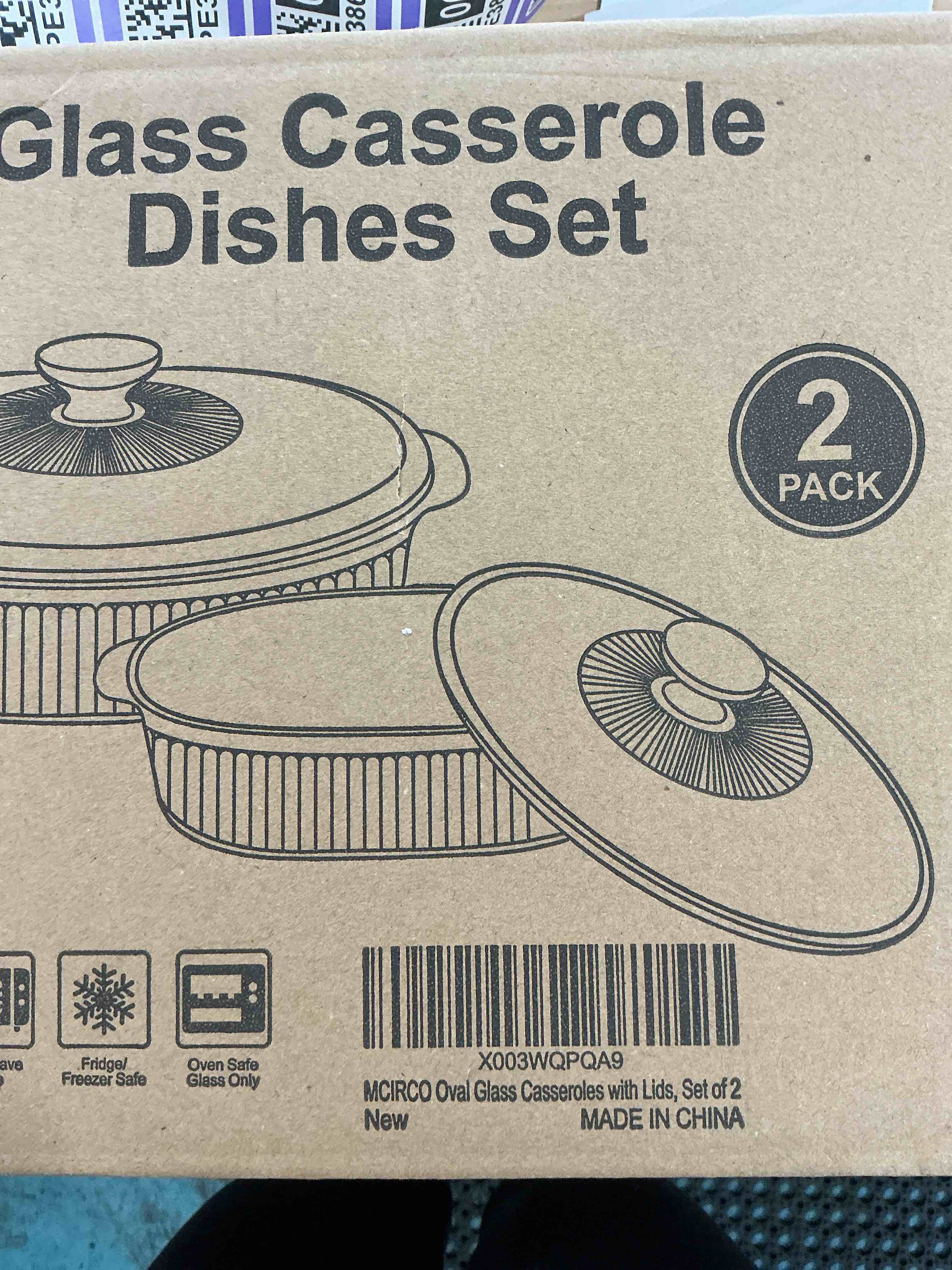 Condition photo showing New/Like New for M MCIRCO 4-Piece Glass Casserole Baking Dish, Set of 2 Casseroles With Glass Lids, 1.9 Qt and 3 Qt 1.9 Qt 3 Qt Oval