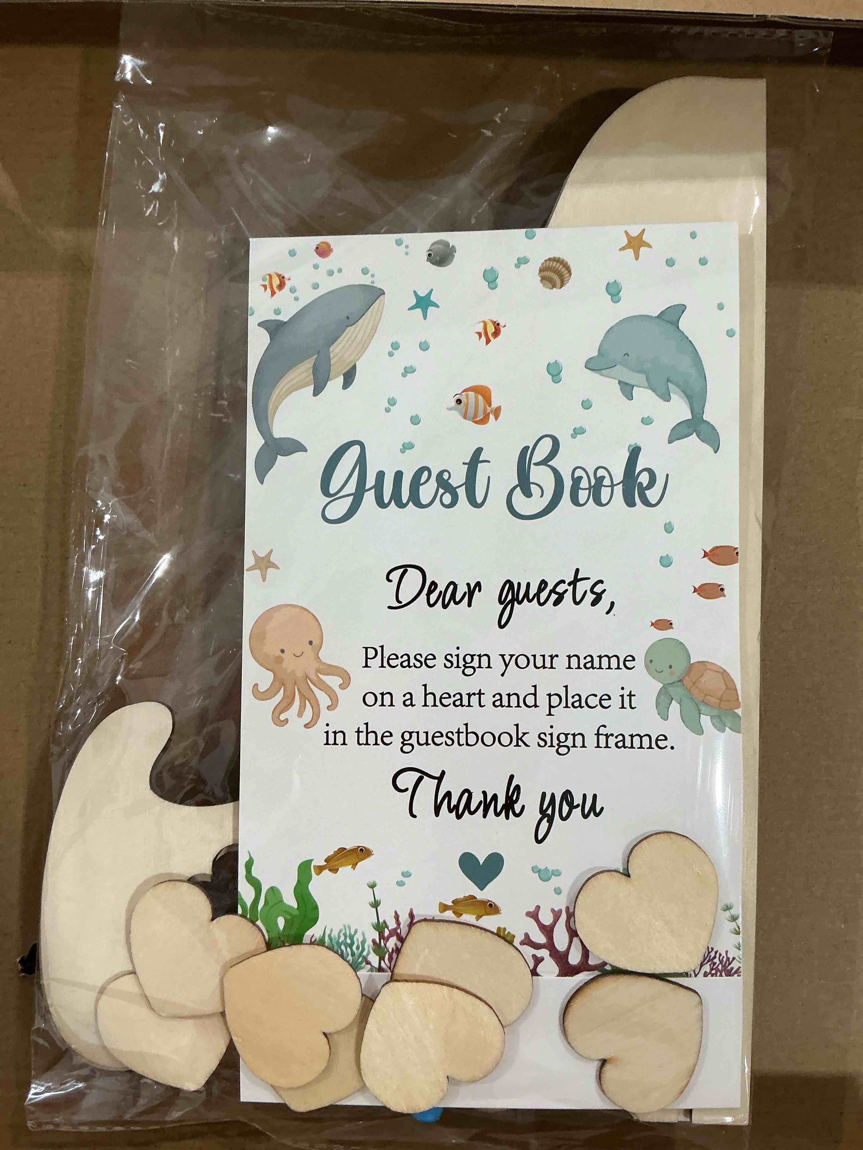 Condition photo showing Good Condition for Under The Sea Baby Shower Decorations,Ocean Animals Baby Shower Guest Book Alternatives with Whale Pen,60 Heart Wood Slices for 60 Guests,Oneder The Sea Birthday Party Decorations Girl