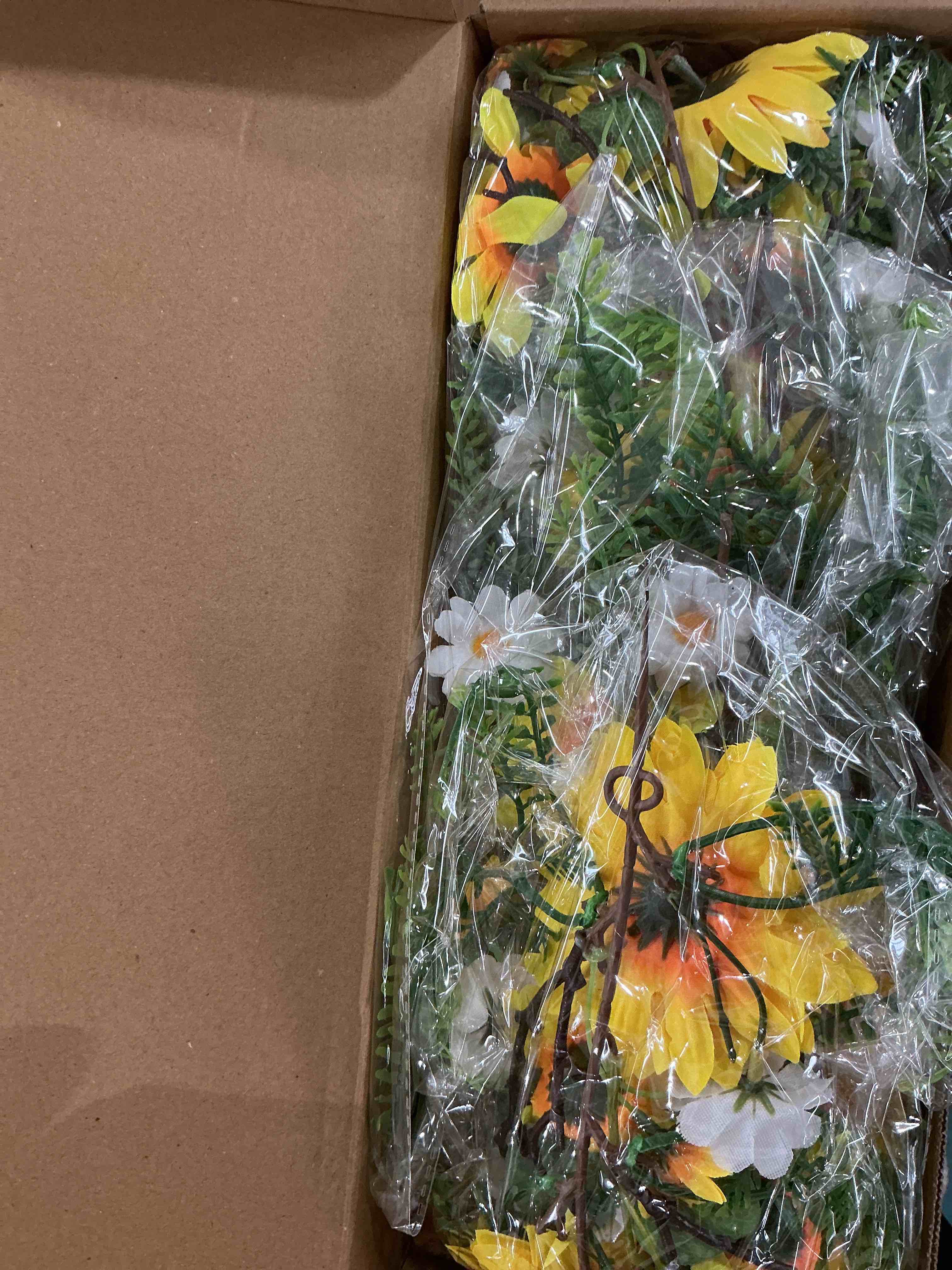 Condition photo showing New/Like New for 2PCS Artificial Sunflower Swags Flowers for Front Door 23.6" Silk Sunflower Garland with Daisy, Greenery, Rustic Teardrop Floral Swag for Wall, Wedding Arch, Farmhouse, Home Décor