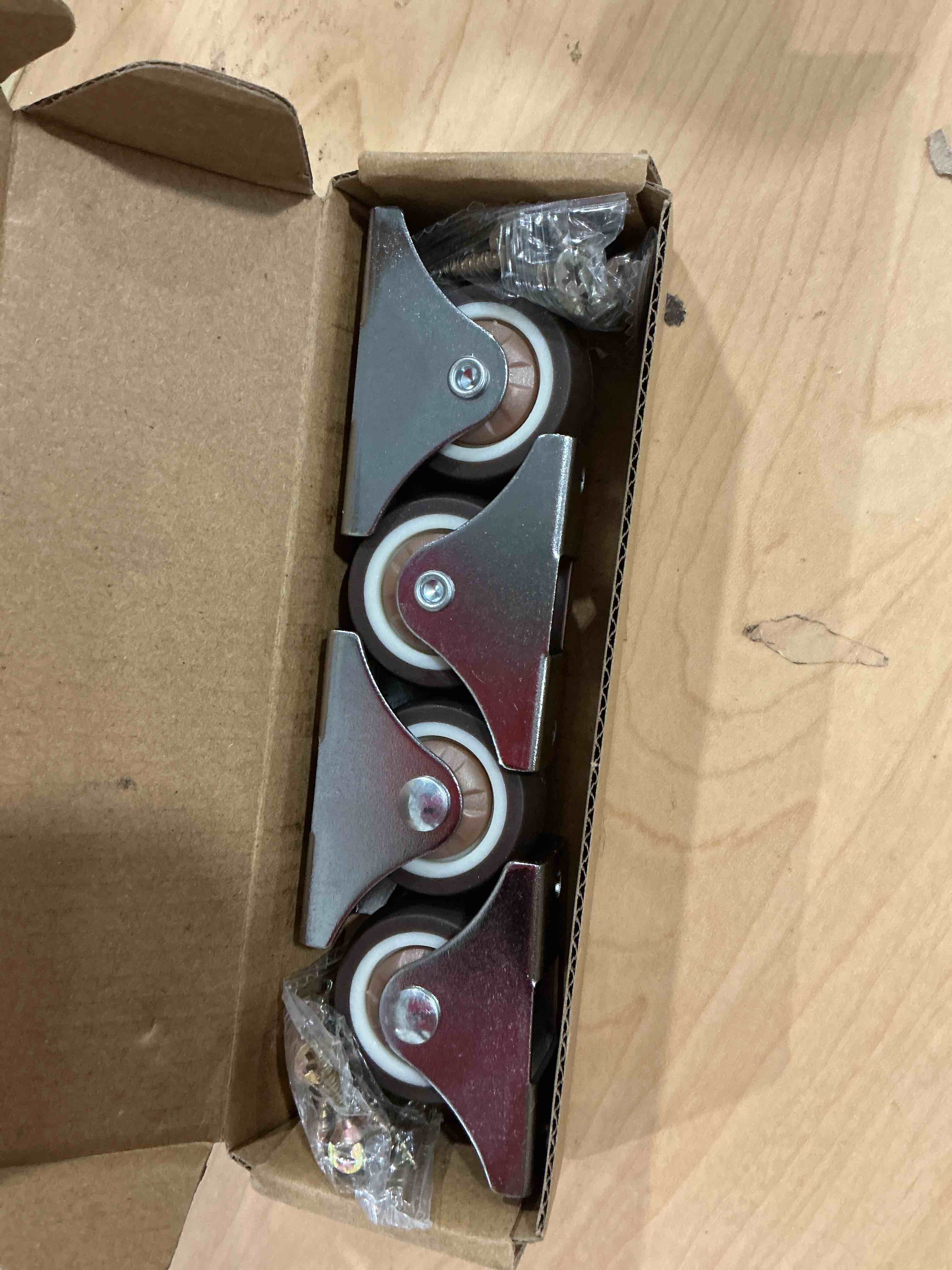 Condition photo showing Good Condition for 1.5 Inch Rubber Caster Wheels, Low Profile Casters, Mini Fixed and Quiet Rolling, Low Profile Casters for Furniture, Drawers, Storage Bins, Small Appliances (Brown 4PCS, 1.5 inch) Brown 4PCS 1.5 inch