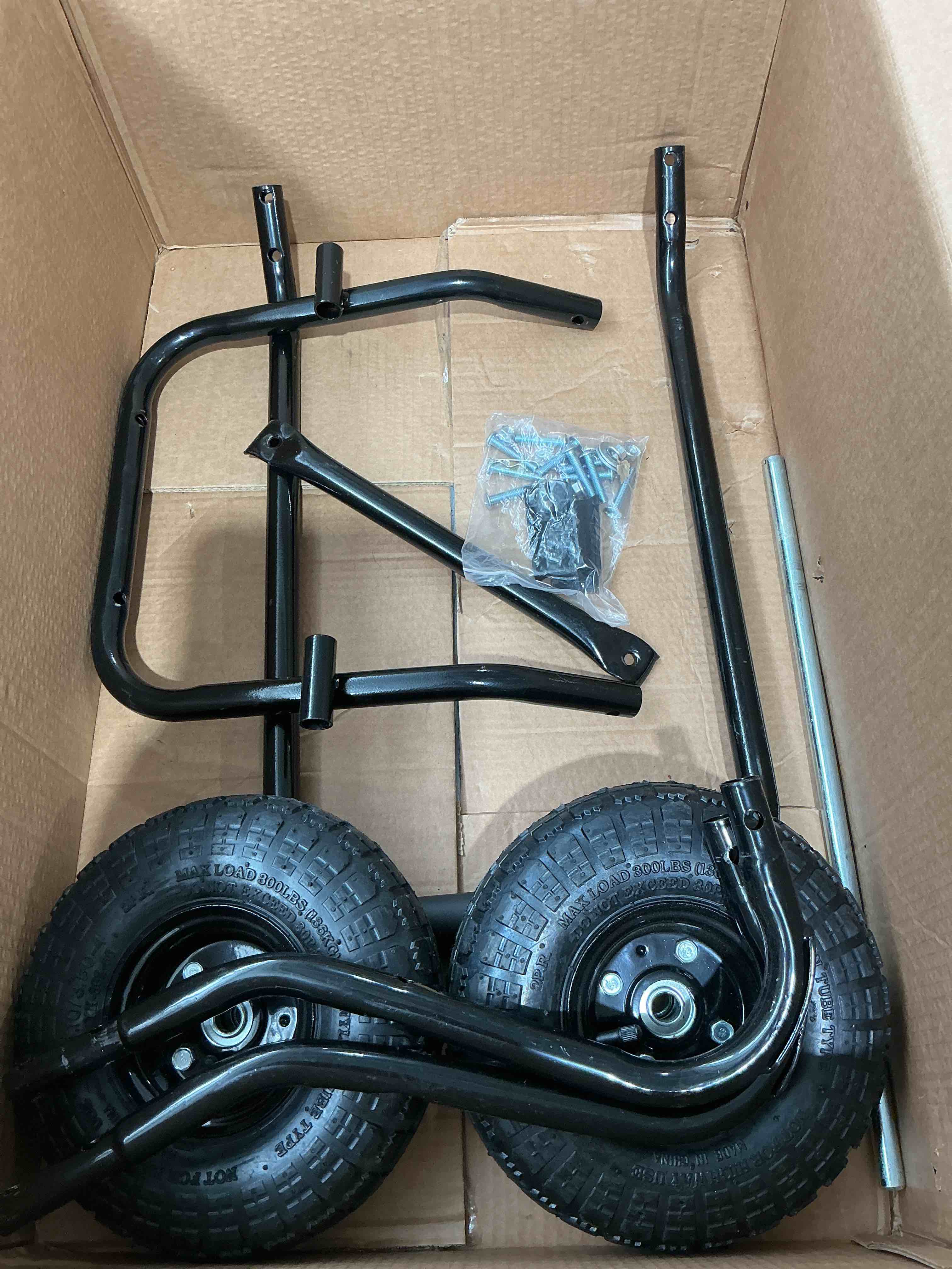 Condition photo showing New/Like New for Goplus 2 Wheel Wheelbarrow, 330 LBS Utility Garden Cart with 10” Pneumatic Tires & Handle, 21 Gal Volume, Yard Dump Cart Wheel Barrow, Heavy Duty Wheel Barrow for Lawn (Black Handle+Black Cart)