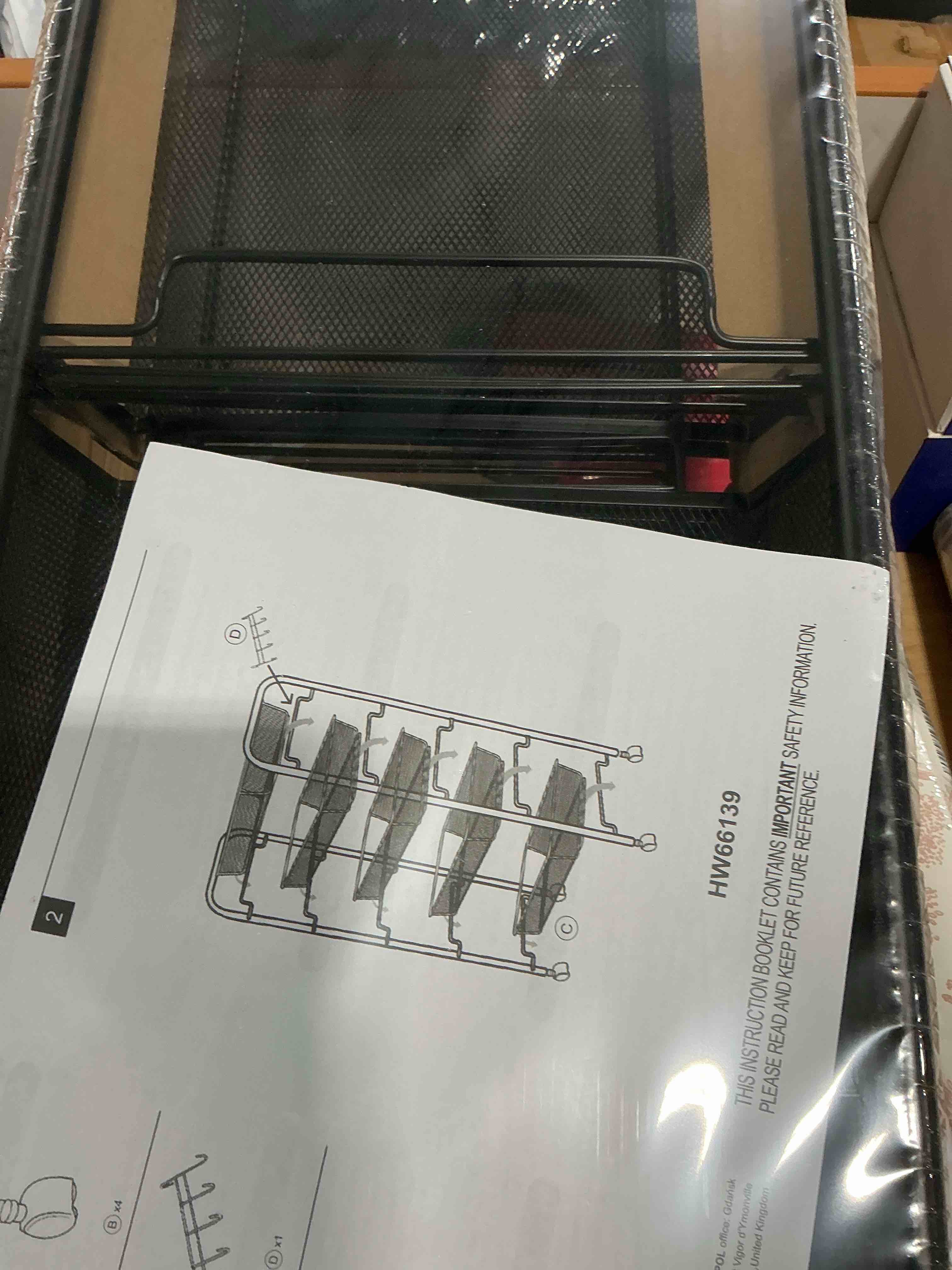 Condition photo showing New/Like New for Fruit Vegetable Storage Cart, 5 Tier Stackable Metal Mesh Storage Basket with 360 Degree Wheels, Storage Rack for Kitchen, Pantry, Bathroom (Black, 5-Layers)