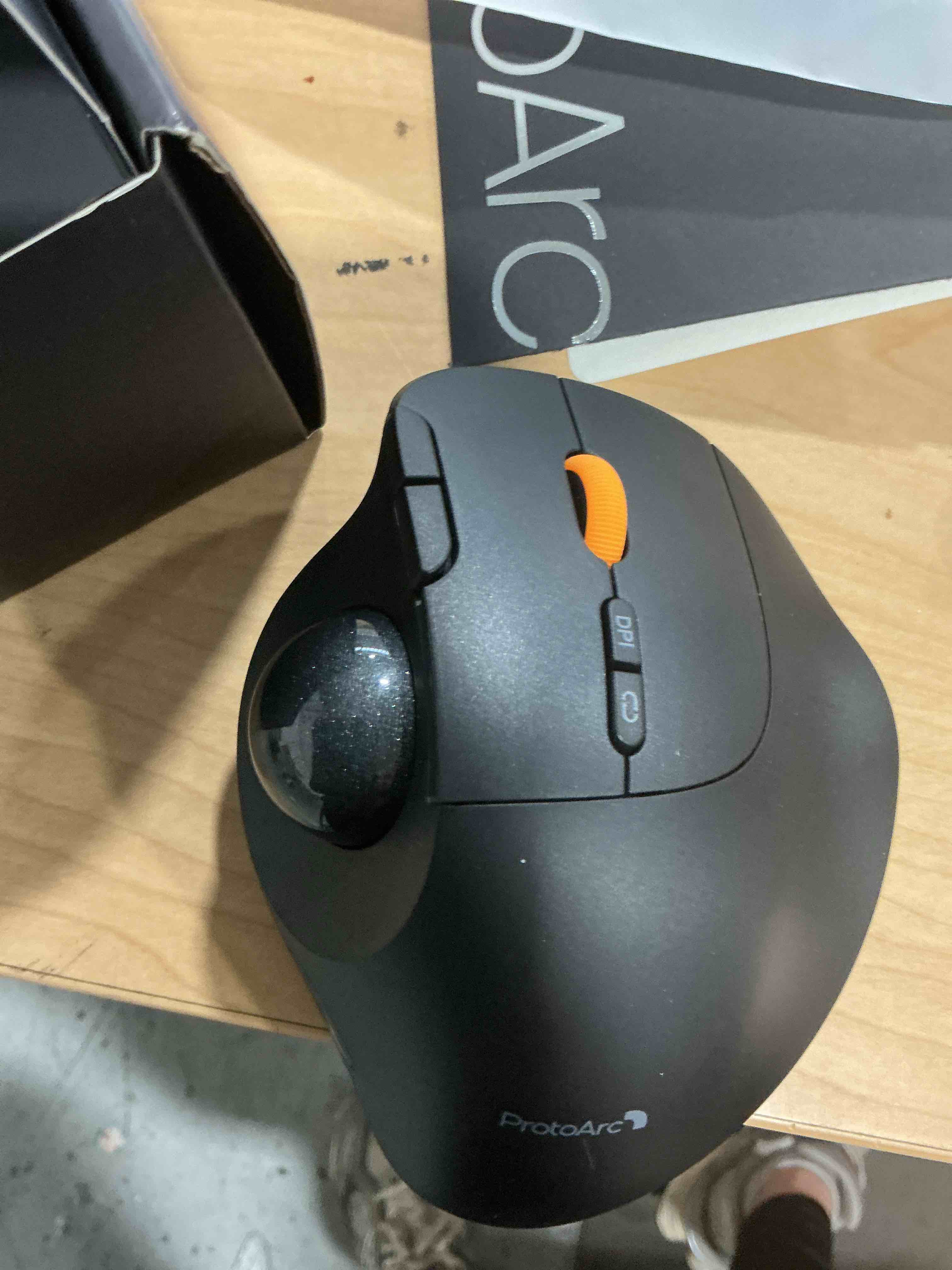 Condition photo showing New/Like New for ProtoArc Wireless Bluetooth Trackball Mouse, EM02 Two Adjustable Angle Ergonomic Rechargeable Computer Ball Mouse, 3 Device Connection, Thumb Control and Smooth Tracking for Laptop, PC, Mac-Gray