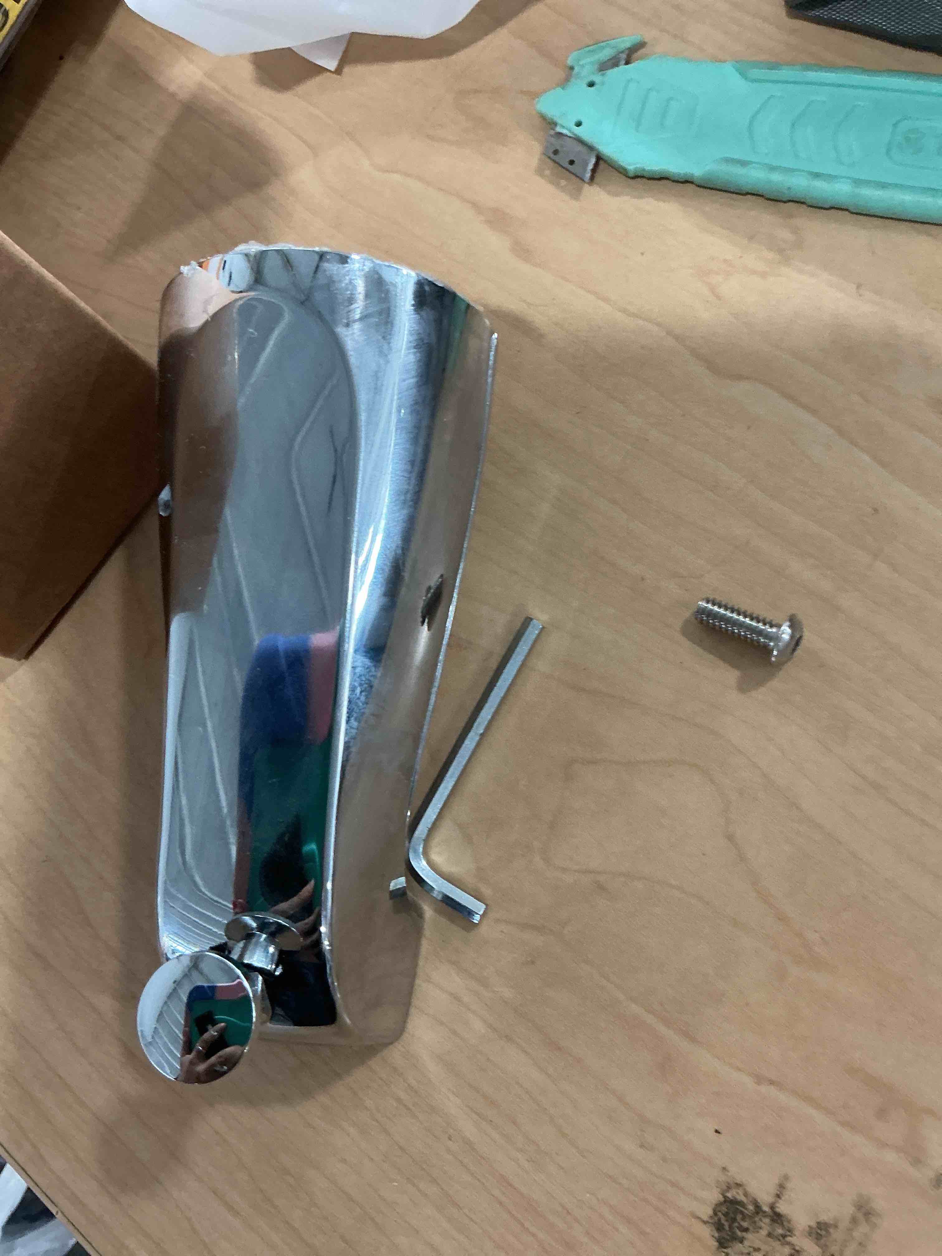 Condition photo showing As Is for Gold Hao The Bathroom Universal Slip-On Tub Spout with Diverter - Compatible with American Standard 8888026.002 Tub Spout, 5" Bathtub Faucet, Fits 1/2" Copper Piper (5/8" Diameter) - Chrome not sure all places are there