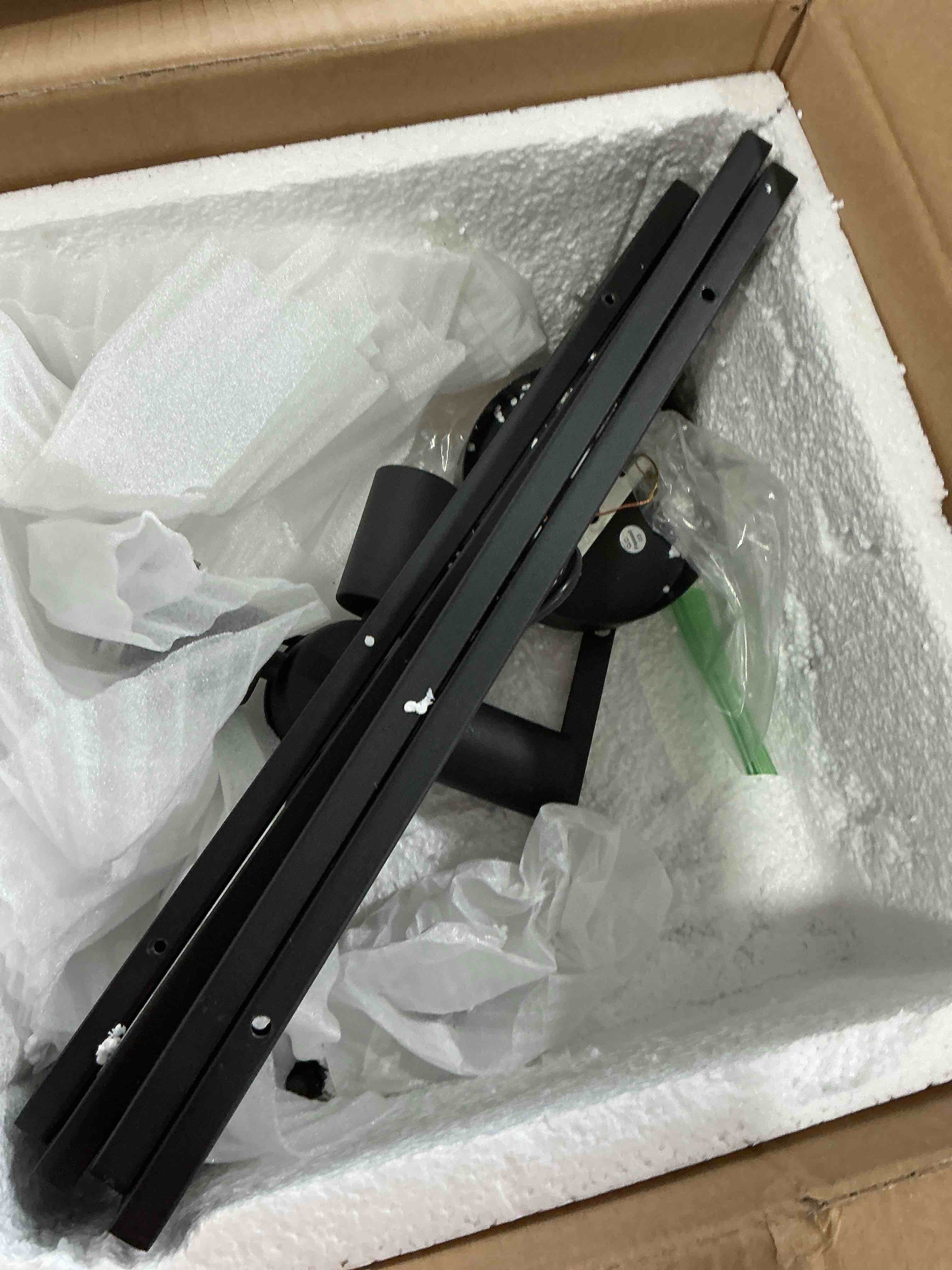 Condition photo showing As Is for Modern Chandelier, 27.5'' Large Black Chandelier Light Fixture Industrial Max 60'' Hanging Adjustable Farmhouse Chandeliers for Dining Room Entryway Living Room Kitchen (8-Light, E26) 27.5 Inch?8 Lights?E26