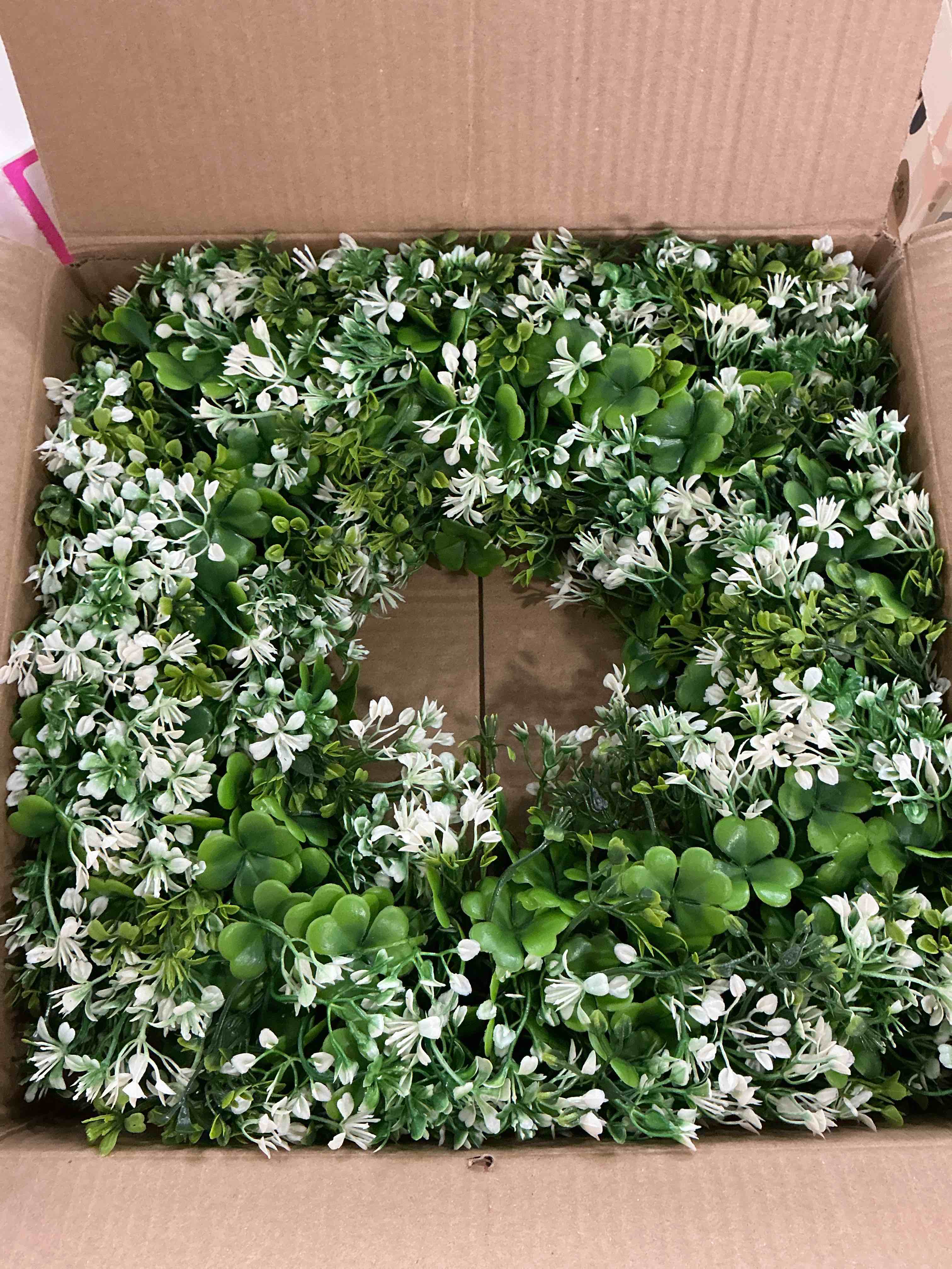 Condition photo showing Good Condition for st patricks day decorations artificial wreath lucky shamrock clover leprechaun hat beers spring summer party decor outdoor/indoor farmhouse front porch wall window door green