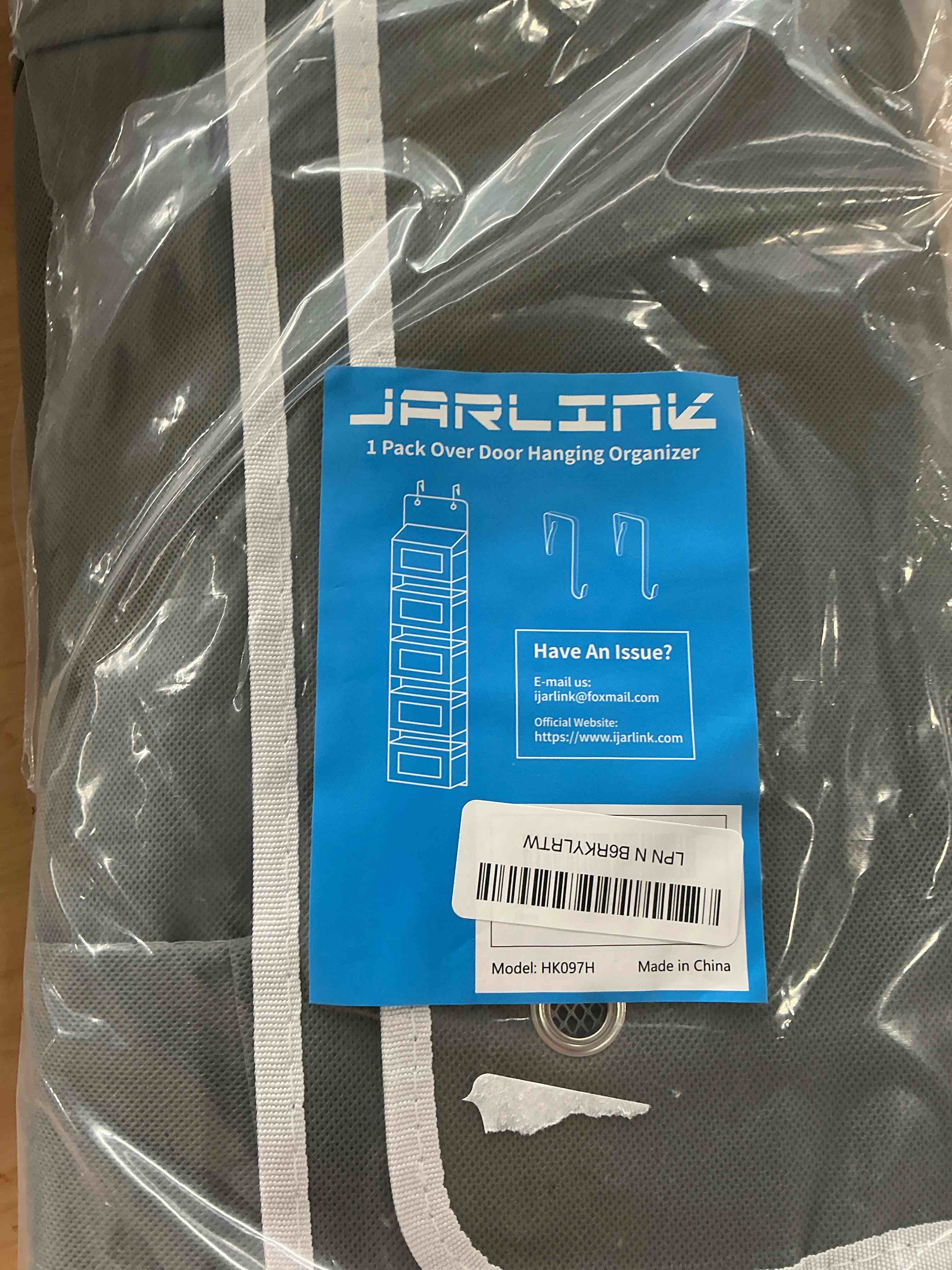 Condition photo showing Good Condition for JARLINK Over The Door Organizer Storage, 5 Shelf Hanging Door Organizer with 5 Large Capacity Pockets, Anti Tilt 44 lb Load Behind Door Storage for Bedroom, Bathroom, Pantry, Nursery, (Grey) Grey 1 Pack