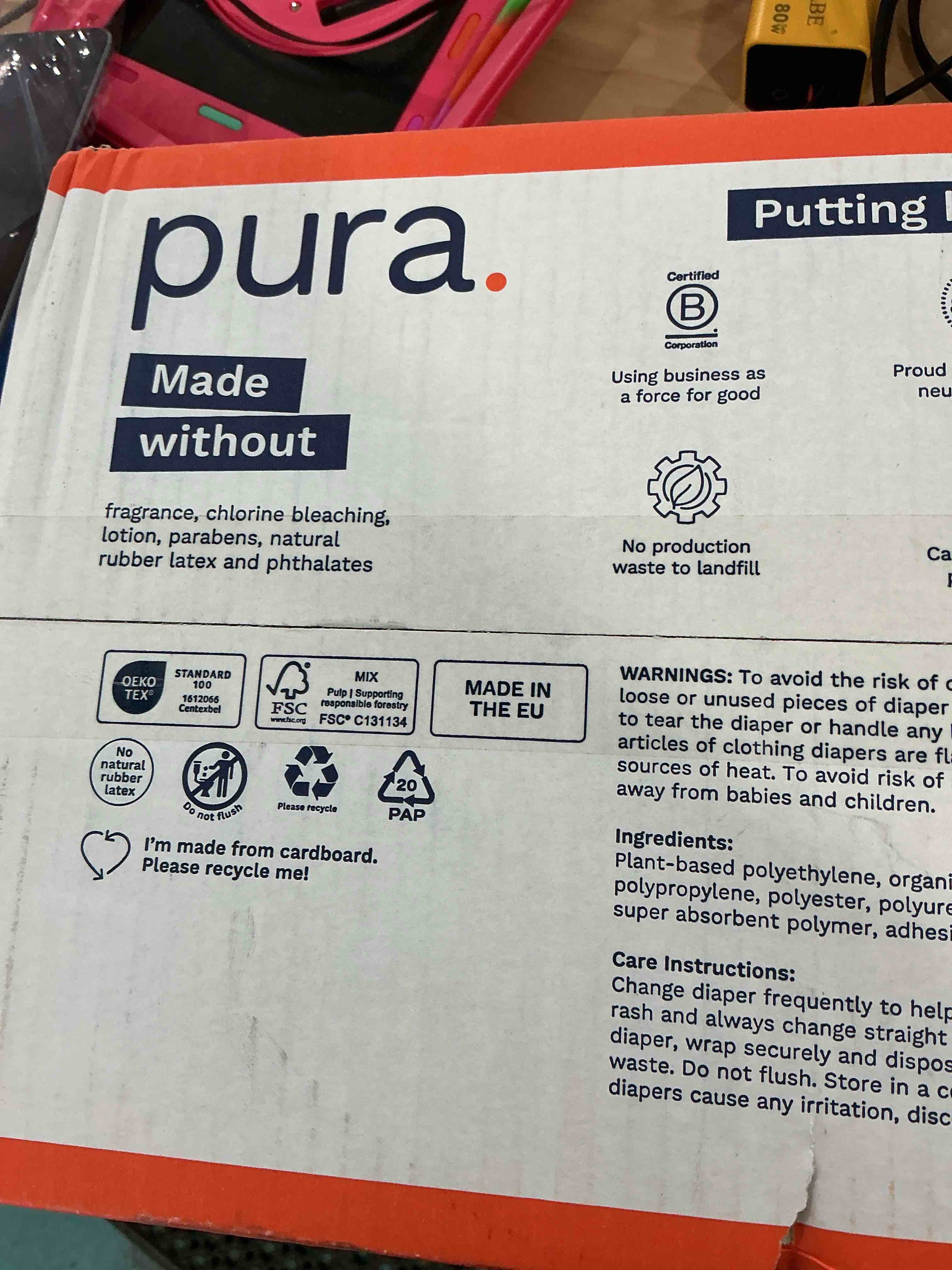 Condition photo showing New/Like New for pura hypoallergenic diapers, size 1 (4-11lbs), newborn, totally chlorine free, wetness indicator, suitable for sensitive skin, soft organic cotton comfort, overnight, 3 packs of 32 (96 baby diapers) size 1 96