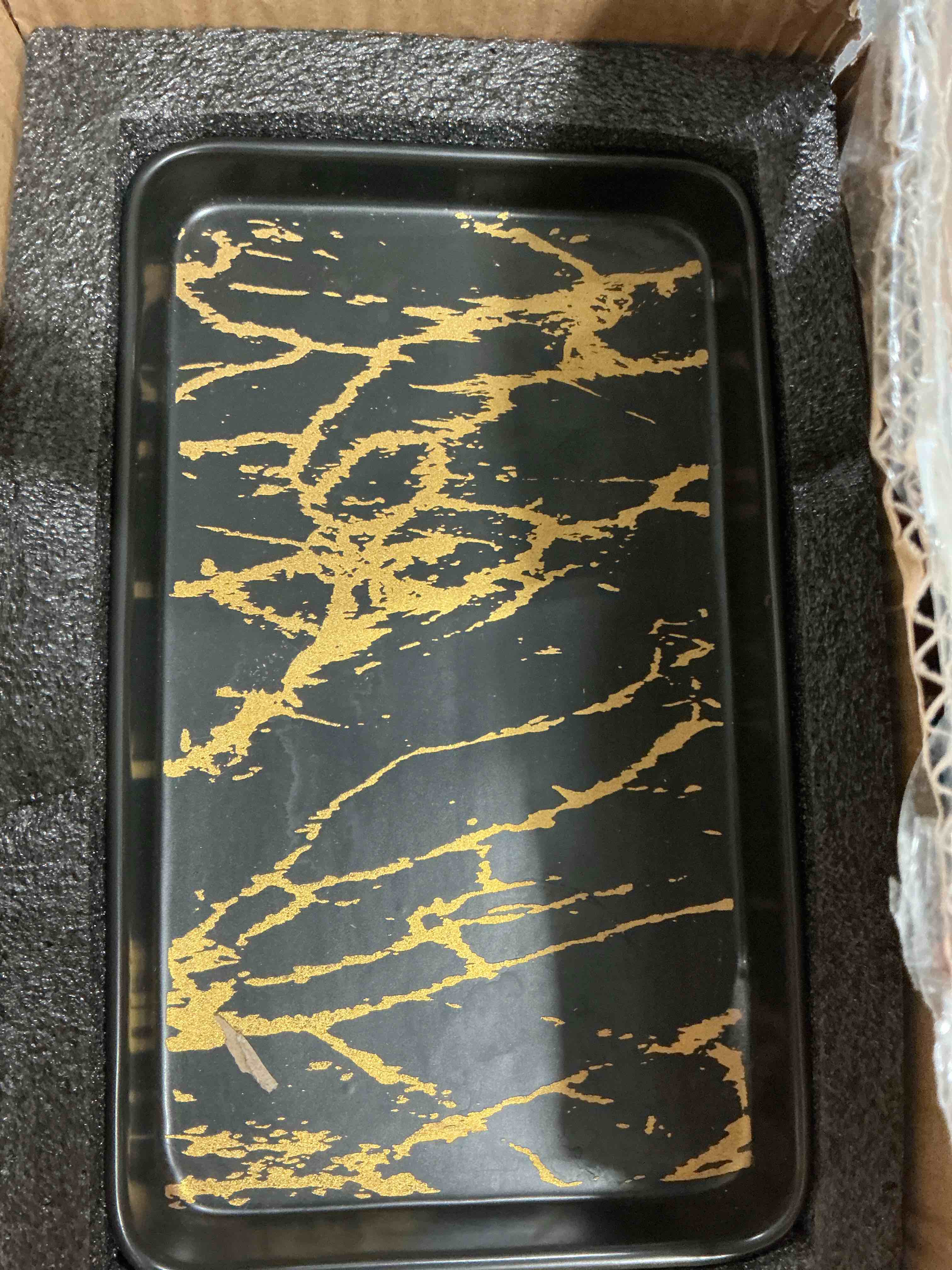 Pottify Bathroom Vanity Tray for Countertop,2PC Rectangle Marble Tray Set,Decorative Bathroom Organi