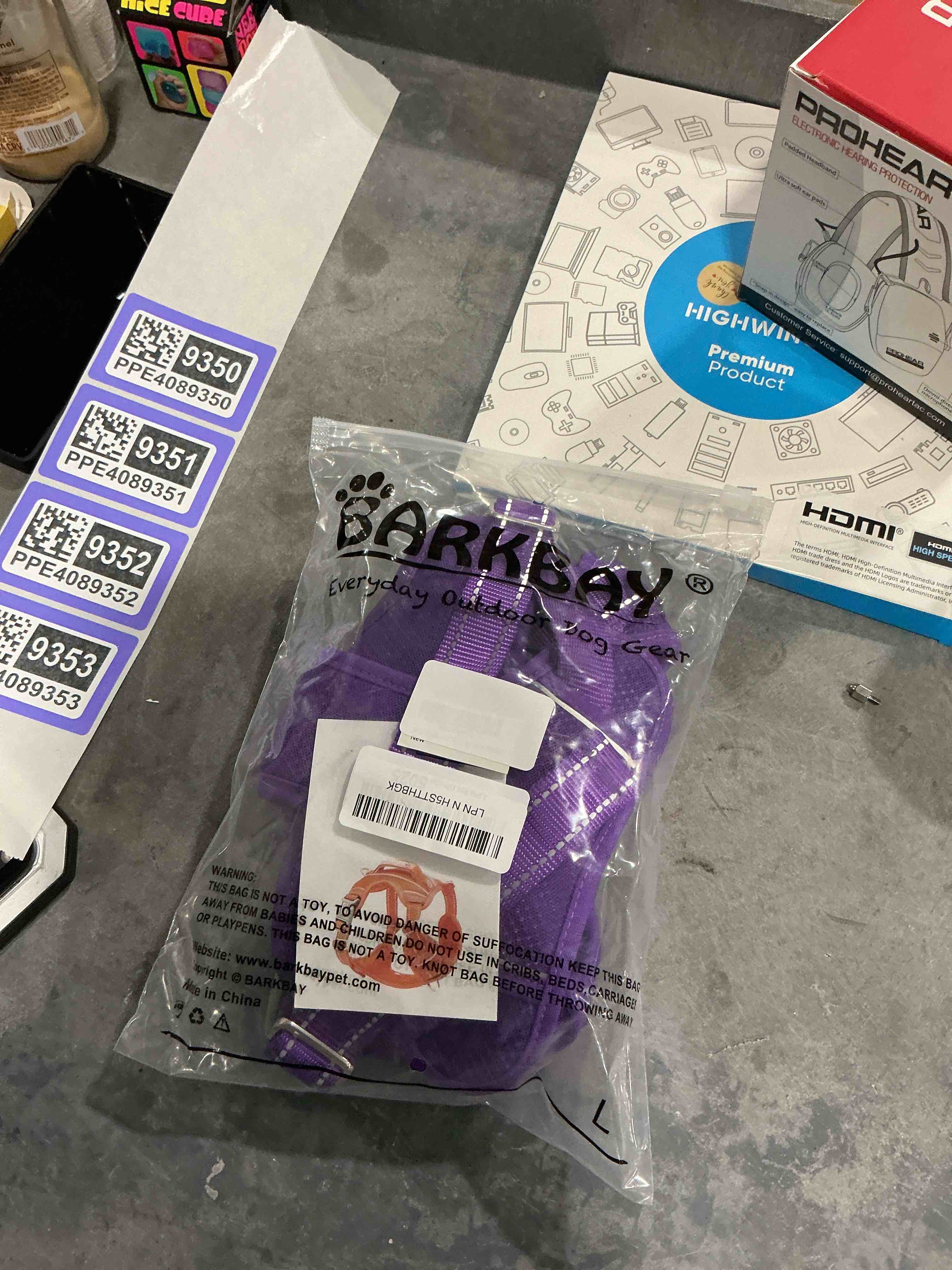 BARKBAY Dog Harness No Pull with ID Tag Pocket - Heavy Duty, Reflective, Easy Control for Large Dogs (Purple,L)