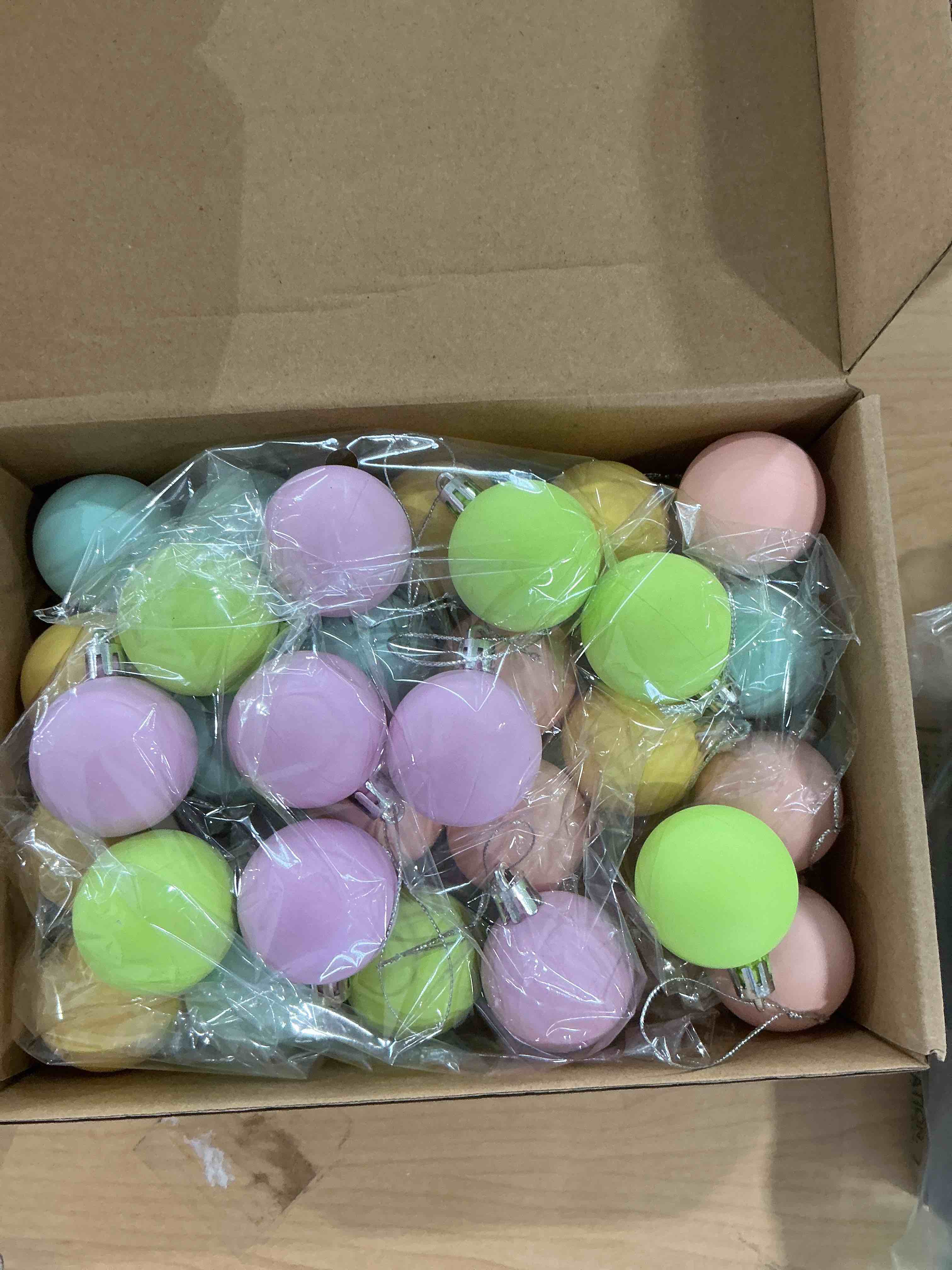 Condition photo showing Good Condition for Gejoy 30 Pcs Mini Pastel Christmas Candy Balls 1.57'' Small Pastel Christmas Bulbs Ornaments Shatterproof Macaron Xmas Tree Balls Candy Land Hanging Ornaments Pink Yellow Blue Rainbow Xmas Tree Decor 30 Glossy 1.57''