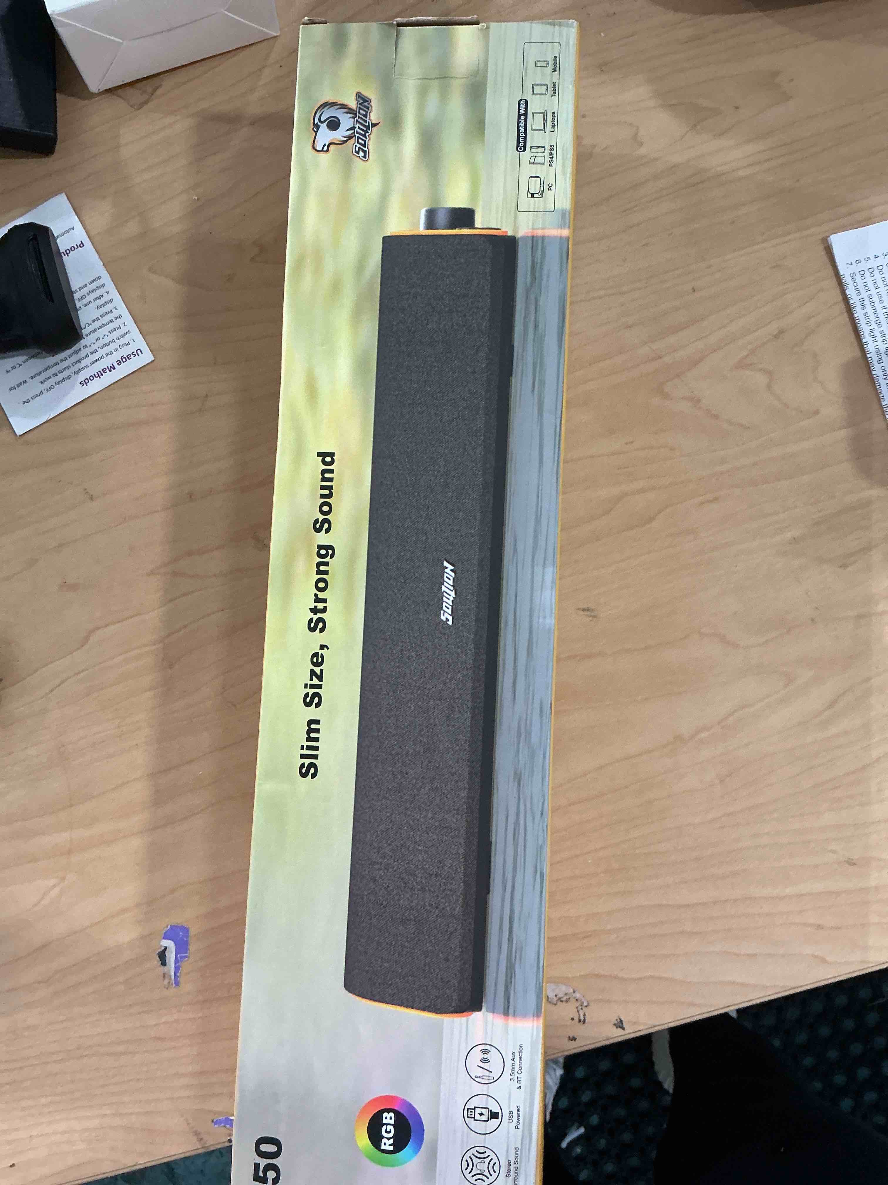 Condition photo showing Good Condition for SOULION R50 Bluetooth Computer Speakers, 3.5mm PC Sound Bar for Desktop Monitor, Wired USB Powered & Colorful LED Lights with Switch Button, Surround Sound Soundbar PC Spearkers for Computer USB & 3.5 AUX Dark Grey