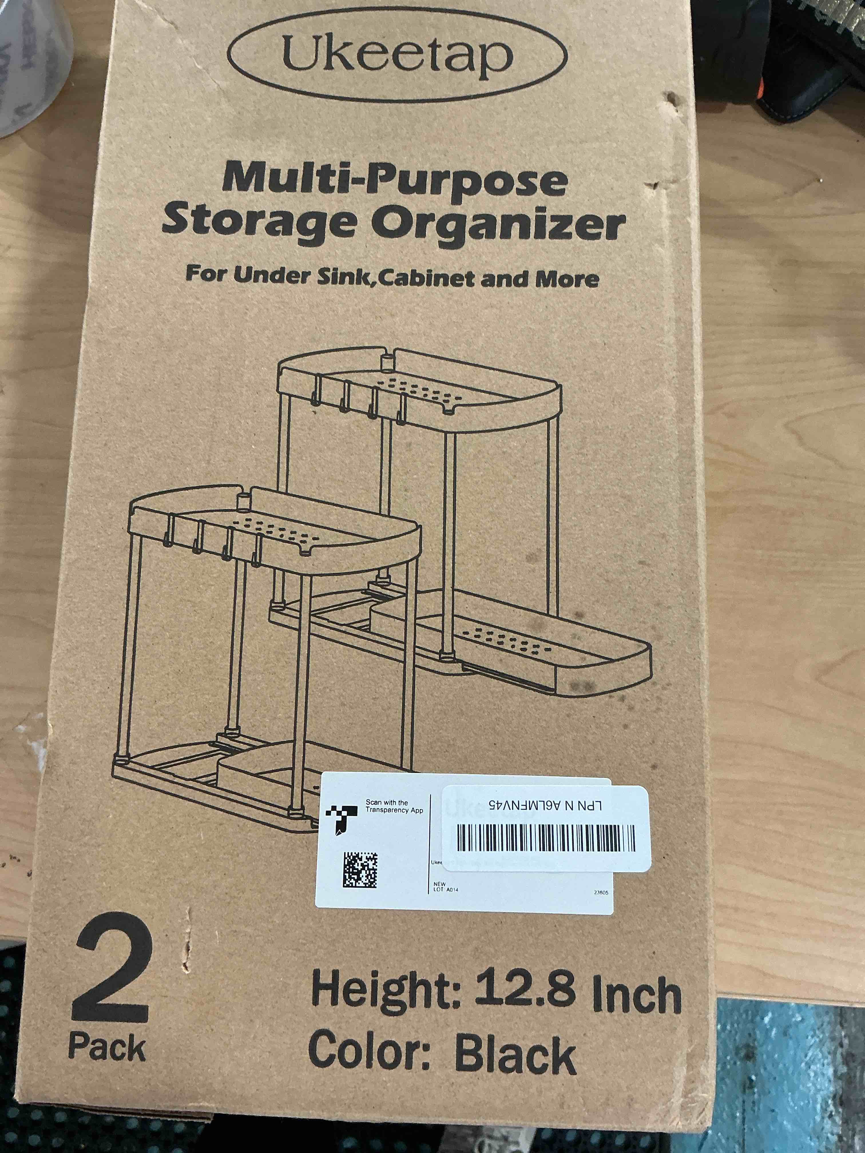 Condition photo showing New/Like New for Multi-Purpose Pull-Out Storage Organizers, Under Sink/Cabinet Organizers and Storage for Bathroom & Kitchen, Black, 12.8 Inches, 2 Packs Black 12.8 Inch