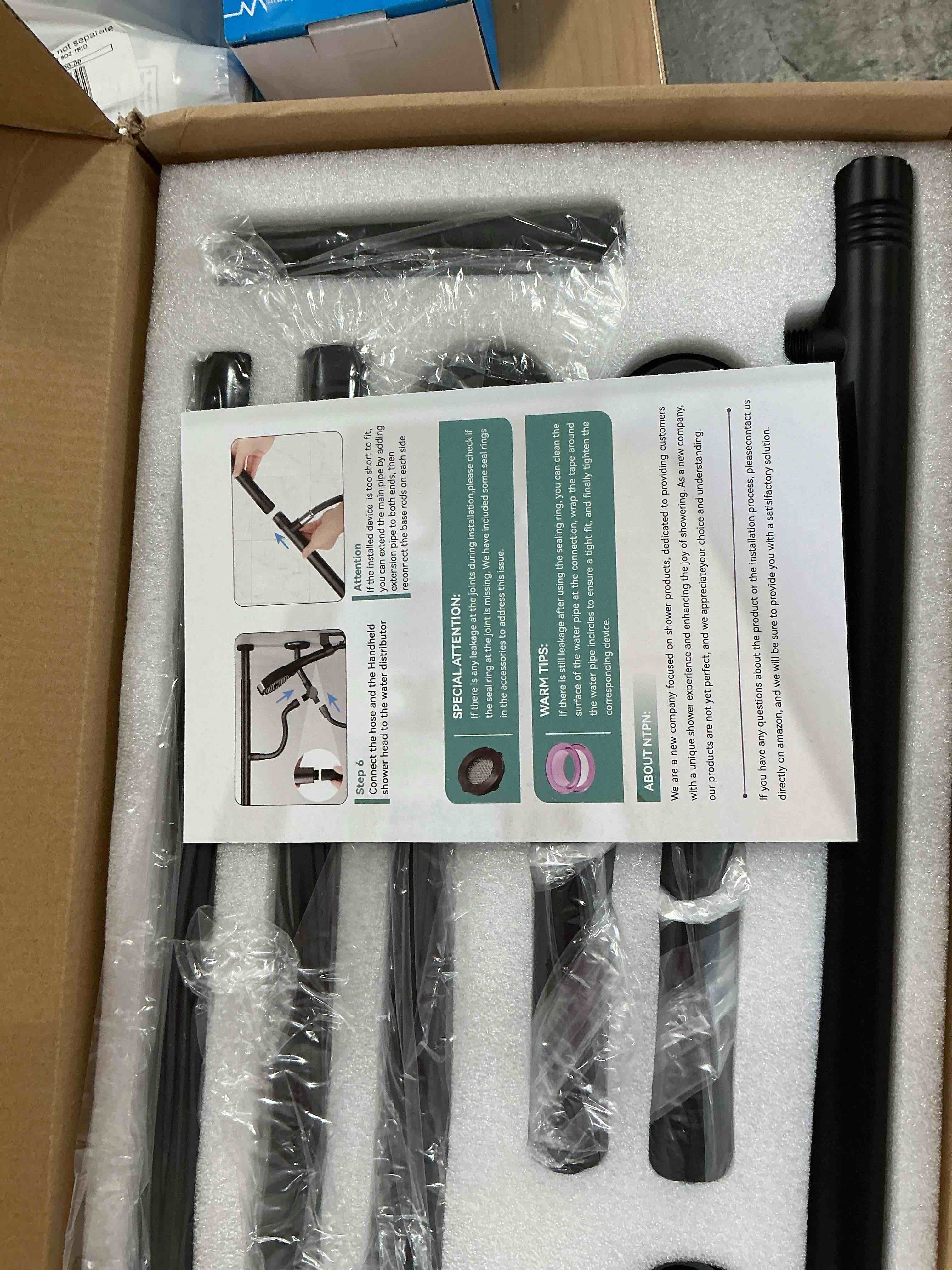 Condition photo showing New/Like New for Dual Shower Head with Handheld for Couples, High Pressure Double Shower Heads for Two People Rod, Two Showerhead System Fit 2 Person, Gifts for Women Men, SPA-Like (Black, Segmented Design)