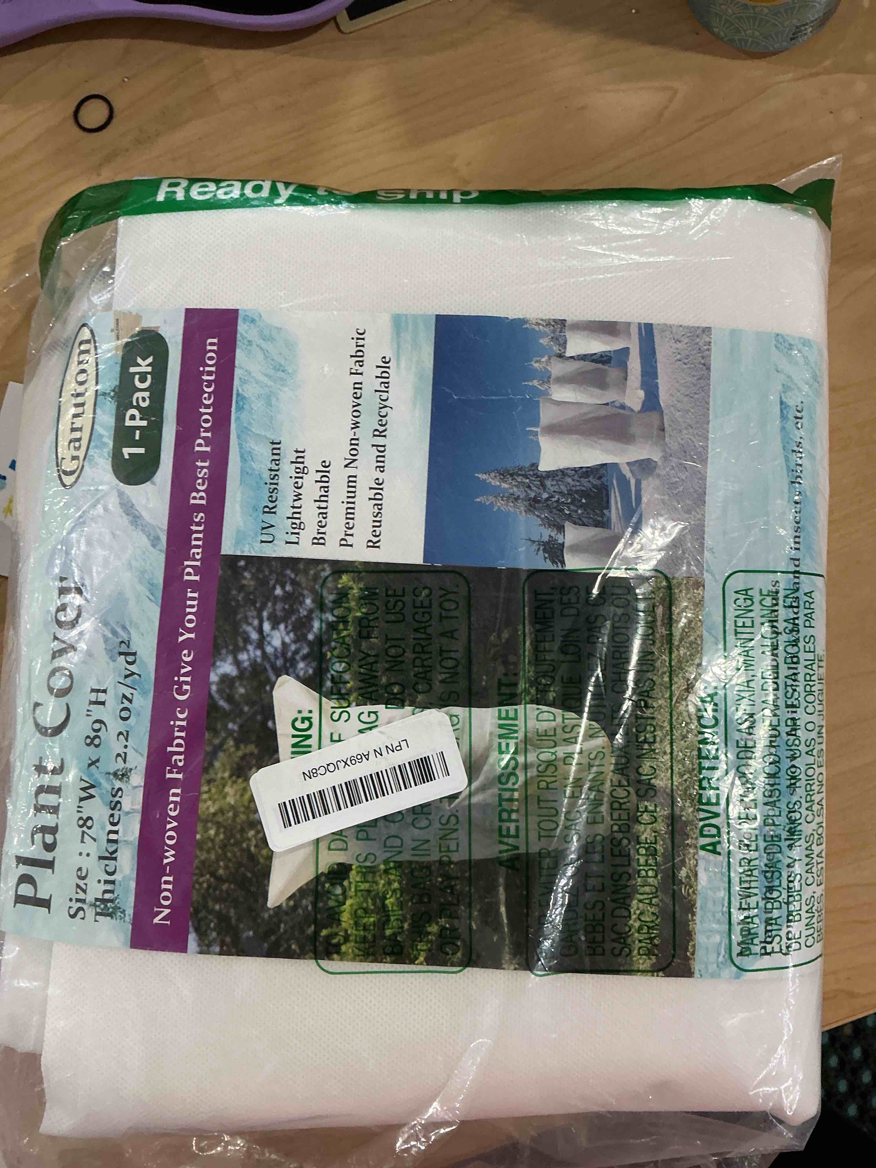 Condition photo showing New/Like New for Plant Covers Freeze Protection 78" x 89" 2.2 oz, Large Size Bag Frost Cloth Plants Jacket Drawstring and Zipper Tree Cover for Outdoor Plants, Shrub Potted Plants Winter (1 PCS) 78"W x 89"H