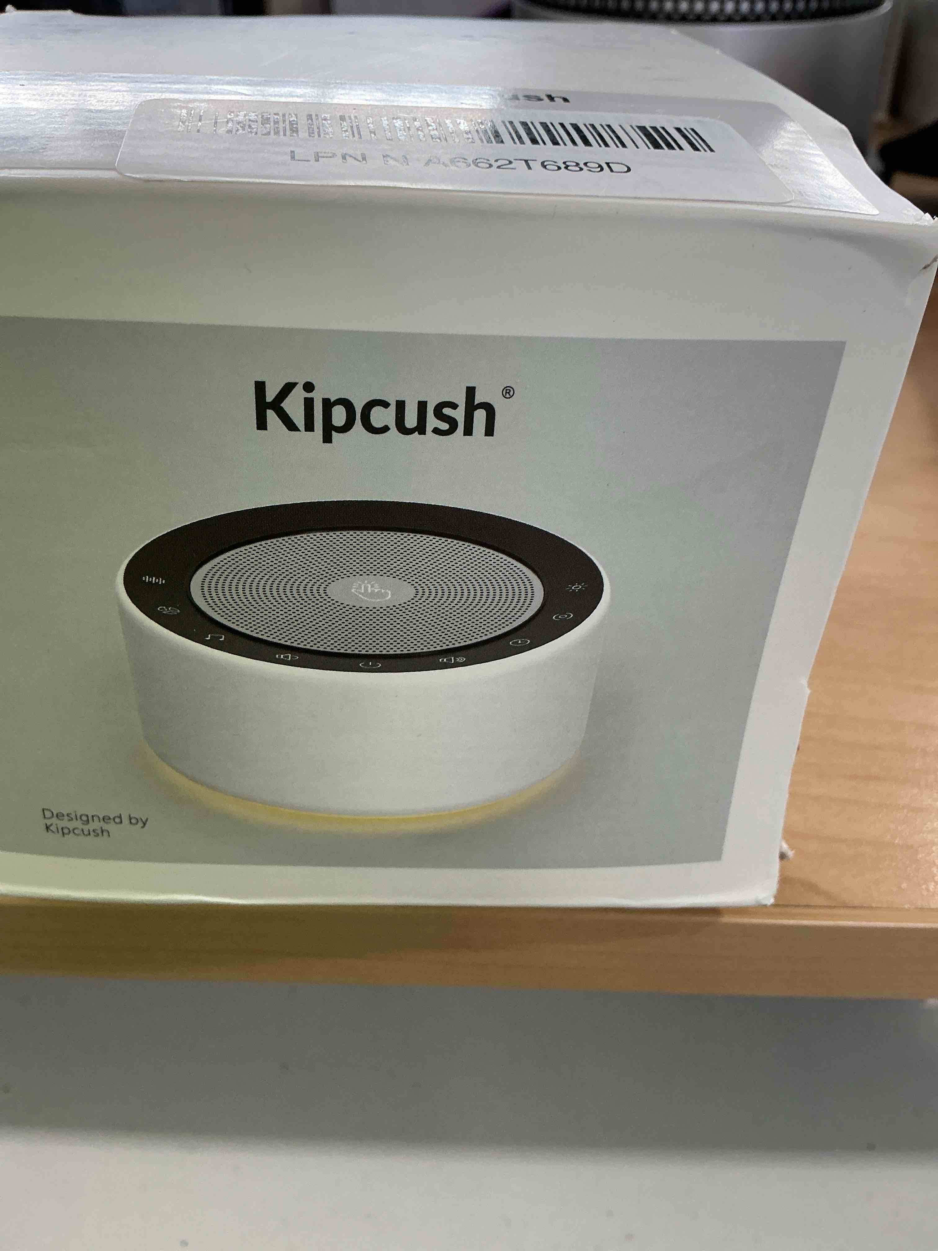 Condition photo showing As Is for speaker part has a little dent Kipcush White Noise Machine with Night Light – Nursery Sound Machine with Soft Non-Glare Lamp, 30 Soothing Sounds, 8 Color Lights, Up to 8-Hour Timer for Baby & Adults White Standard
