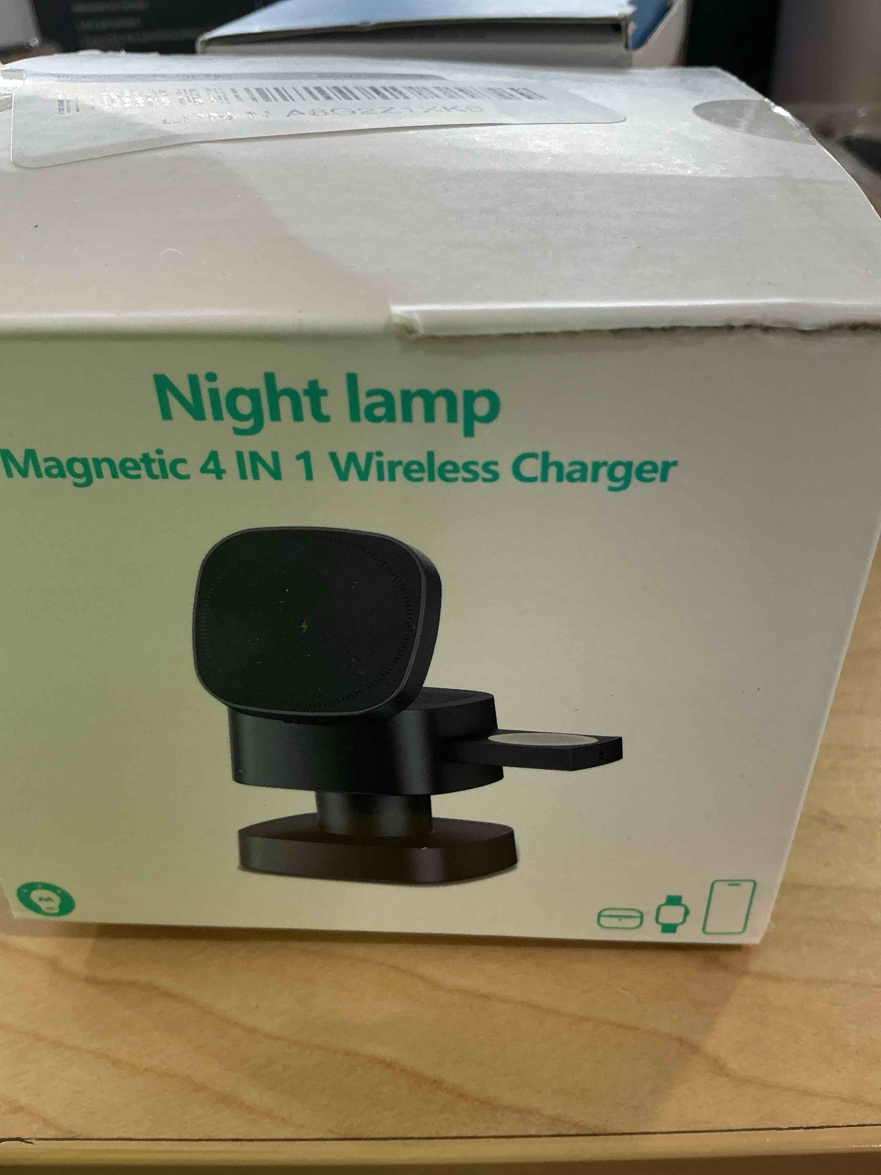 Condition photo showing New/Like New for 4 in 1 Wireless Charging Station for Apple Devices with Night Light, Mag-Safe Charger Stand, 15W Fast Charging for iPhone 17/16/15/14/13/12 Series, iWatch & AirPods(with USB-C Cable)