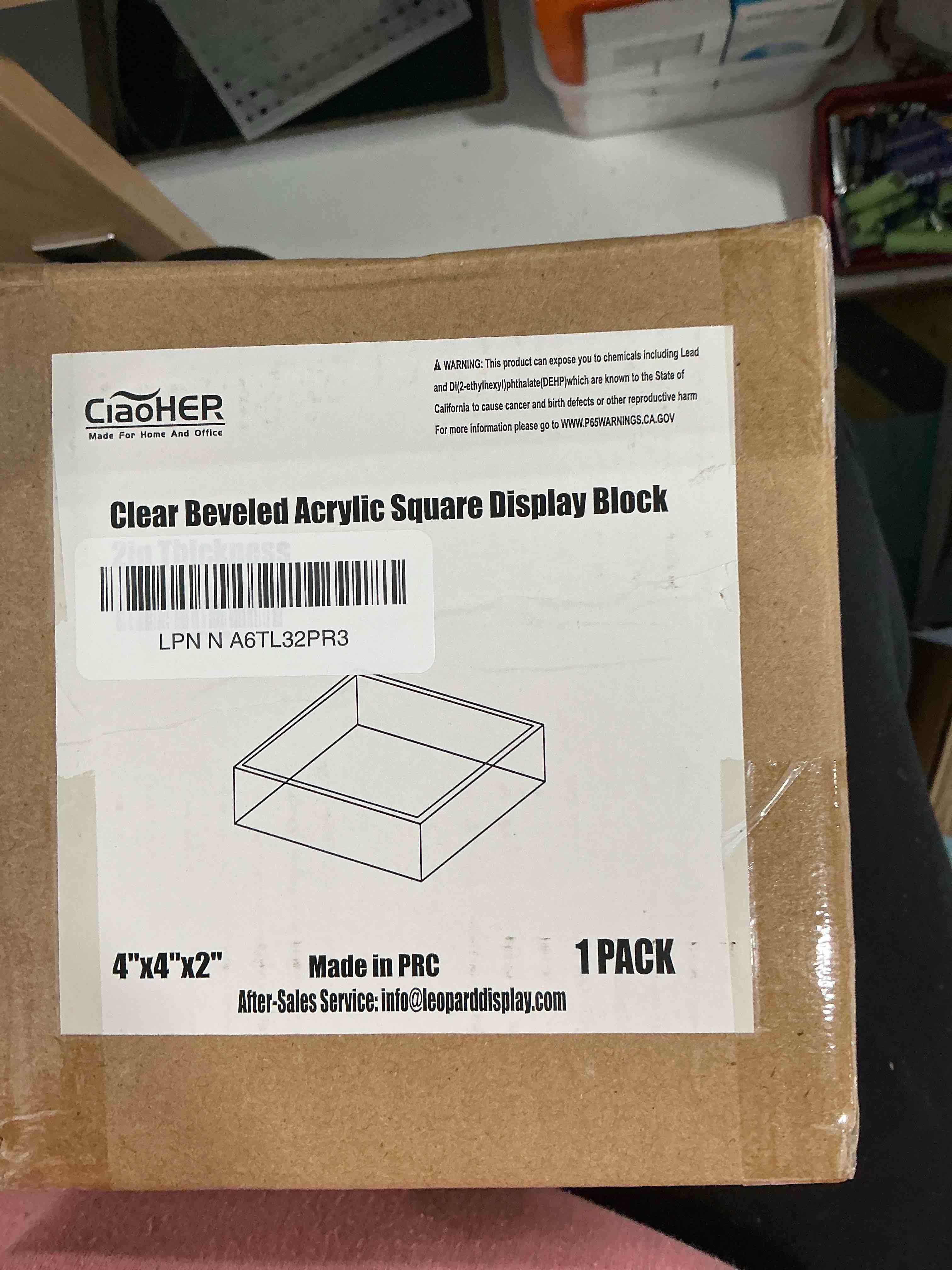 Condition photo showing Good Condition for CiaoHER 2in Thickness Beveled Solid Acrylic Display Block Clear Polished Pedestal Stand Riser Solid Base (4x4)