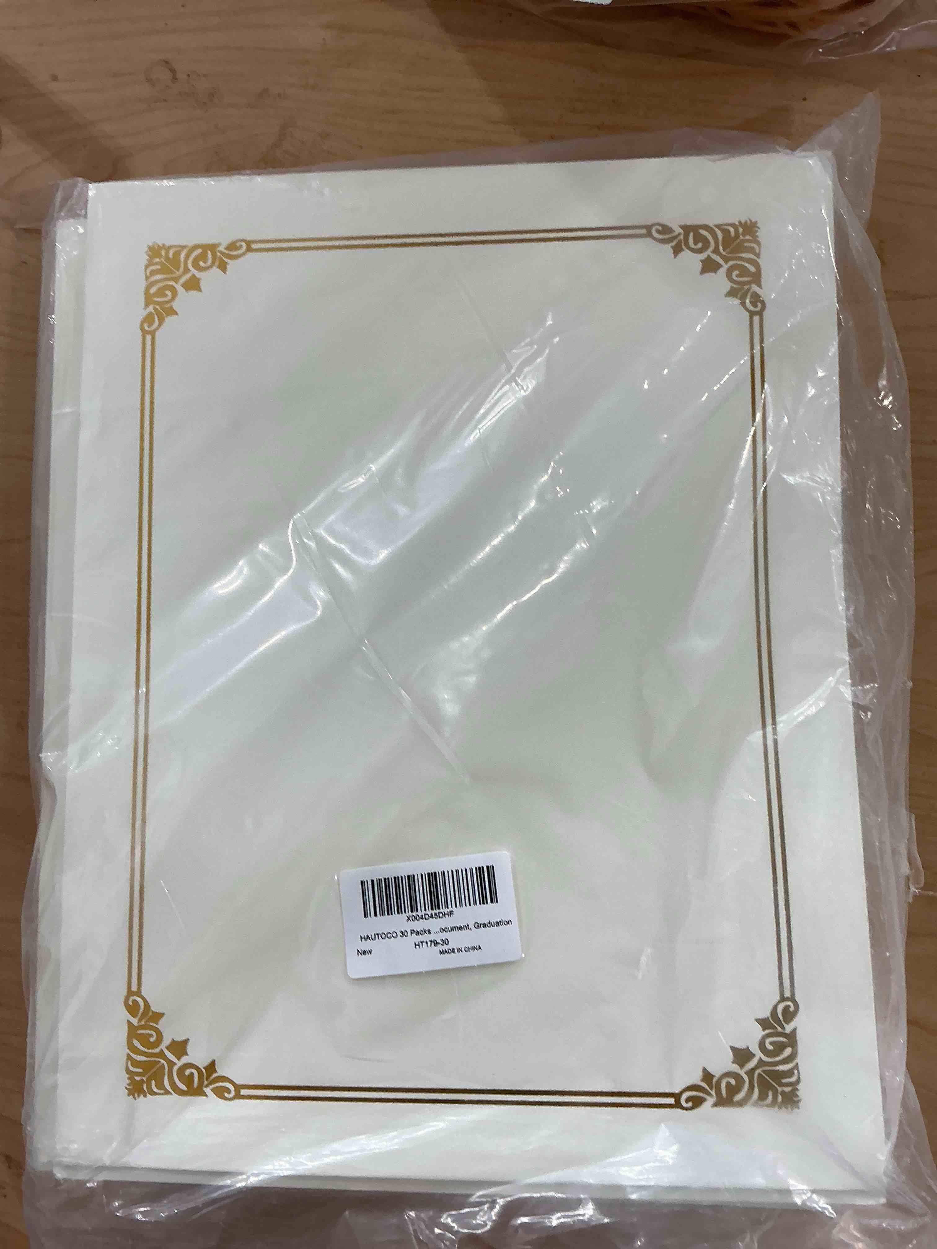 Condition photo showing Good Condition for HAUTOCO Packs Certificate Holders, Cream Color Diploma Folders Certificate Covers with Gold Foil Border for Letter Size 8.5x11 Cardstock, Award, Document, Graduation Cream Color 30 Pack