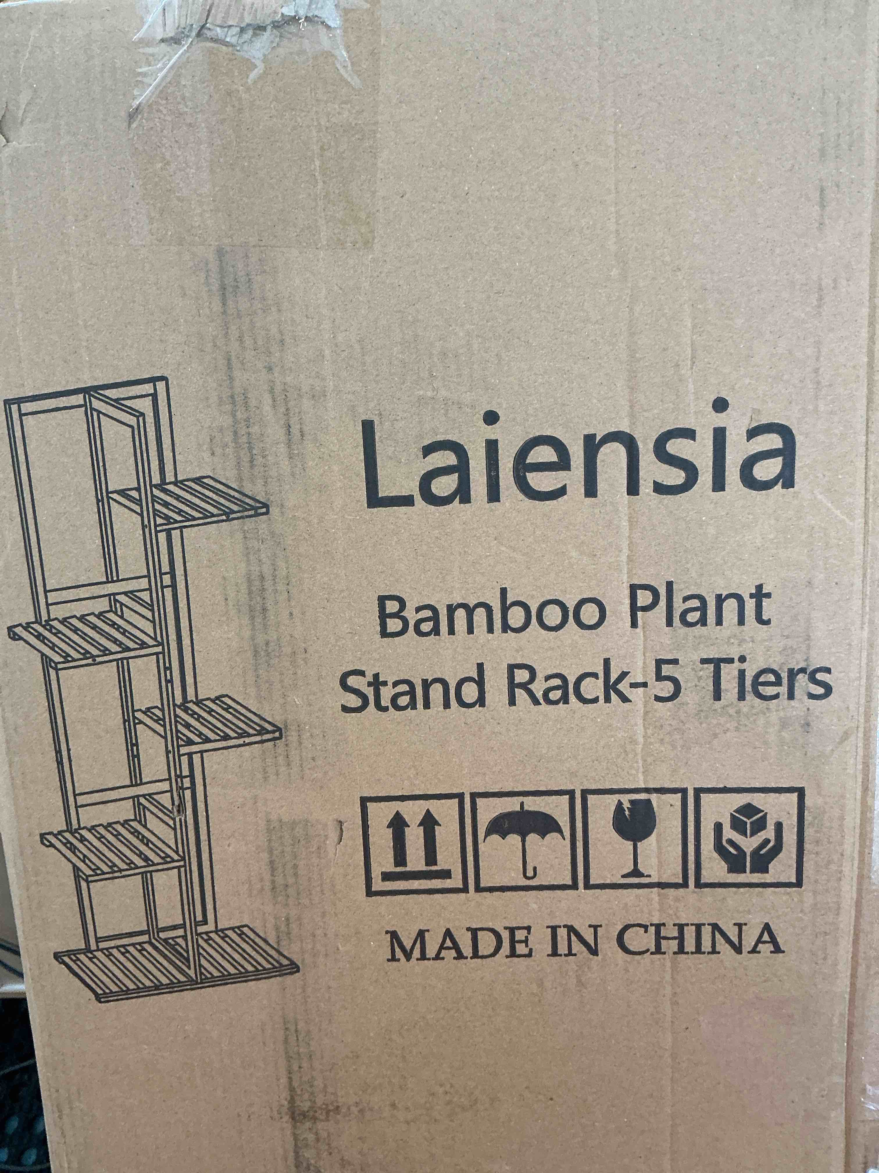 Condition photo showing New/Like New for Laiensia Bamboo 5 Tier 6 Potted Plant Stand Rack Multiple Flower Pot Holder Shelf, Indoor&Outdoor Planter Display Shelves for Patio Garden, Living Room, Corner Balcony and Bedroom,Wood Color 5 Tier Wood Color