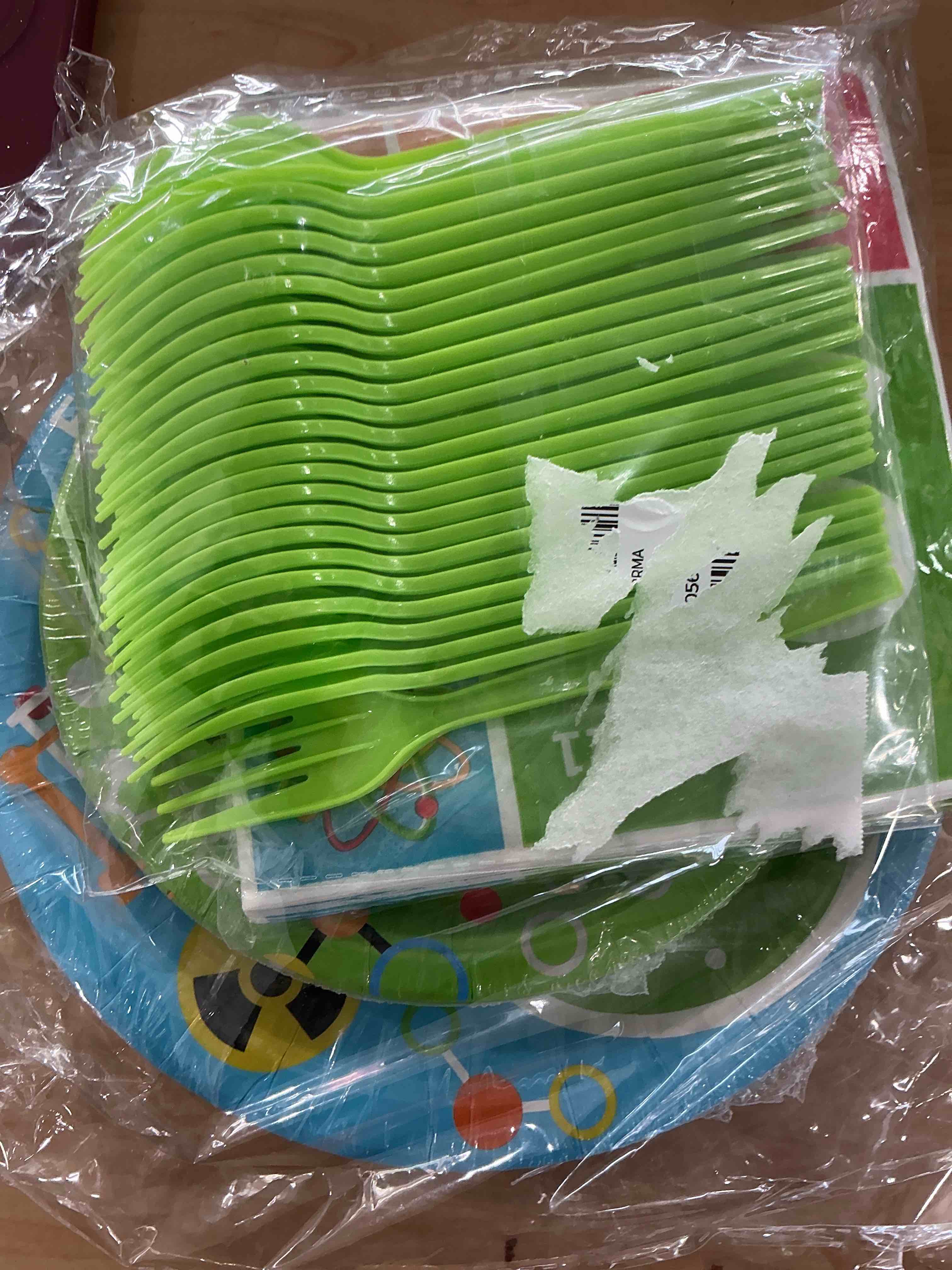 Condition photo showing Good Condition for 96 Pcs Science Party Decorations Tableware Set for Kids Teens Baby Shower Includes Plates Napkins Forks Chemistry Laboratory Themed Birthday Theme Party Supplies for 24 Guests