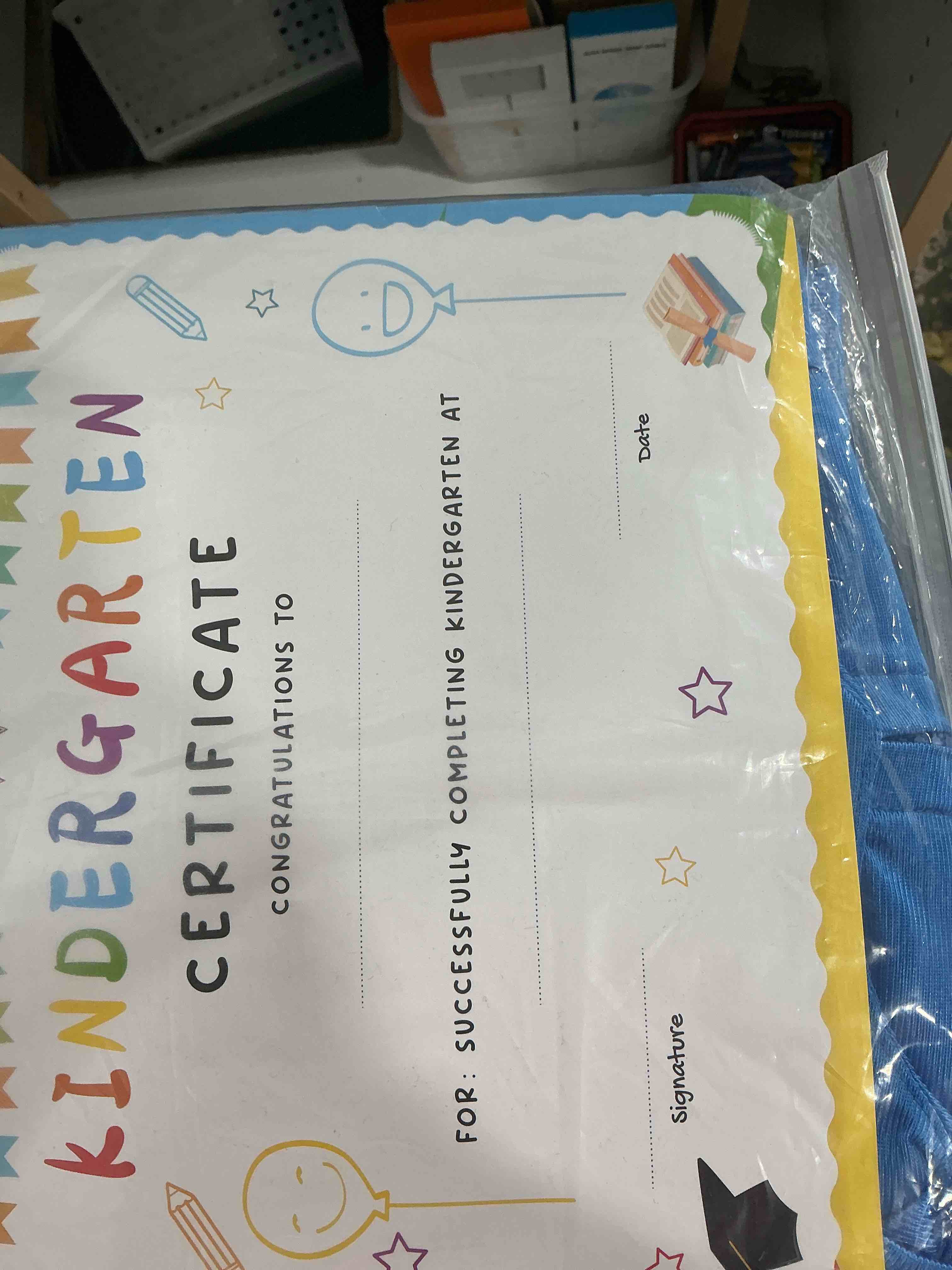 Condition photo showing New/Like New for Kindergarten graduation cap and gown with 2025 Tassel, Certificatefor Toddler Children (27"-33") Blue Medium/30 inches