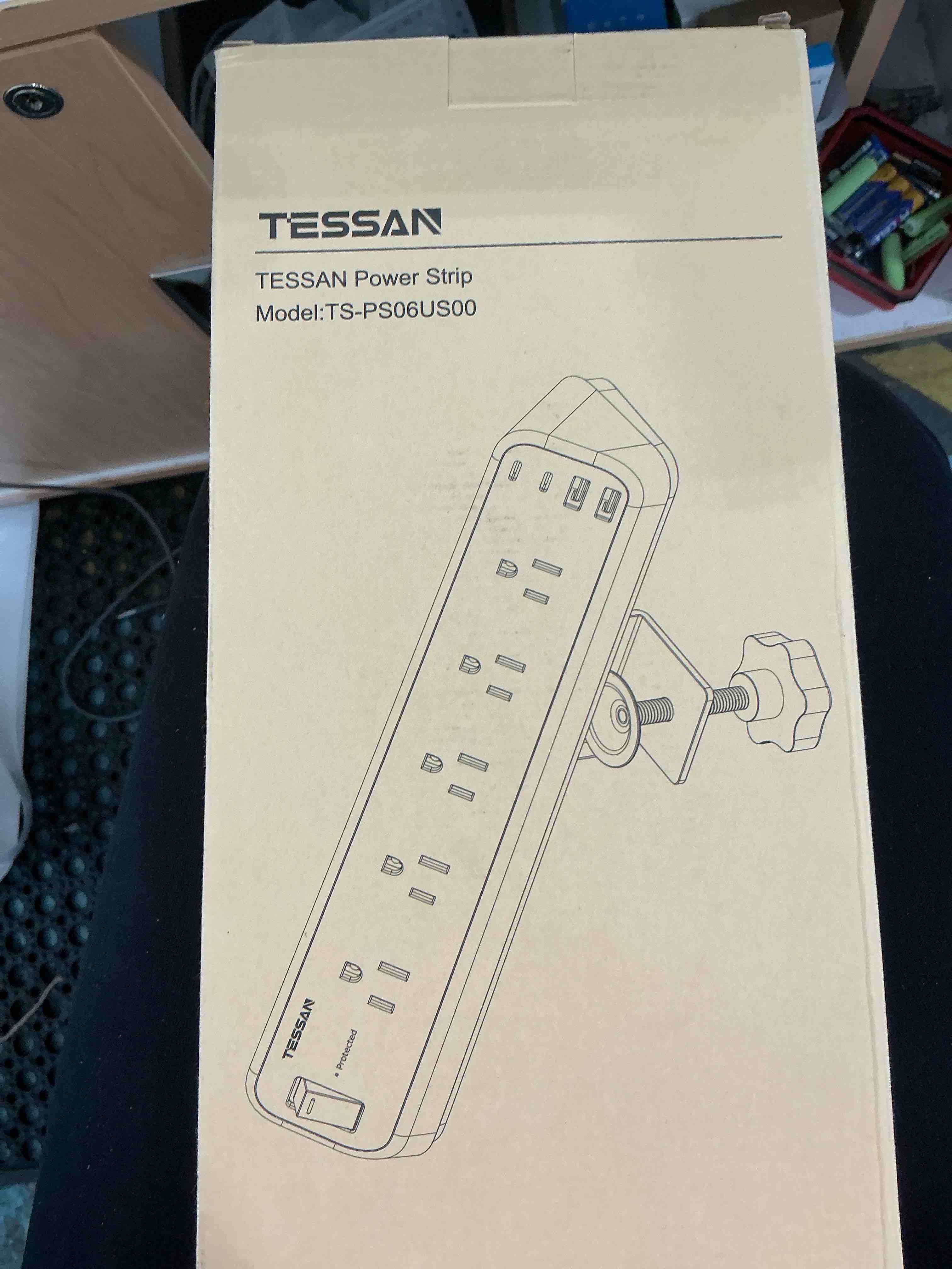 Condition photo showing New/Like New for Desk Clamp Power Strip 10 Ft, TESSAN 2100J Surge Protector Desk Charging Station, 5 Outlets with 4 USB Ports (2 USB C), Flat Plug Extension Cord with Multiple Outlets for Gaming Home Office Dorm Room 10 FT Grey