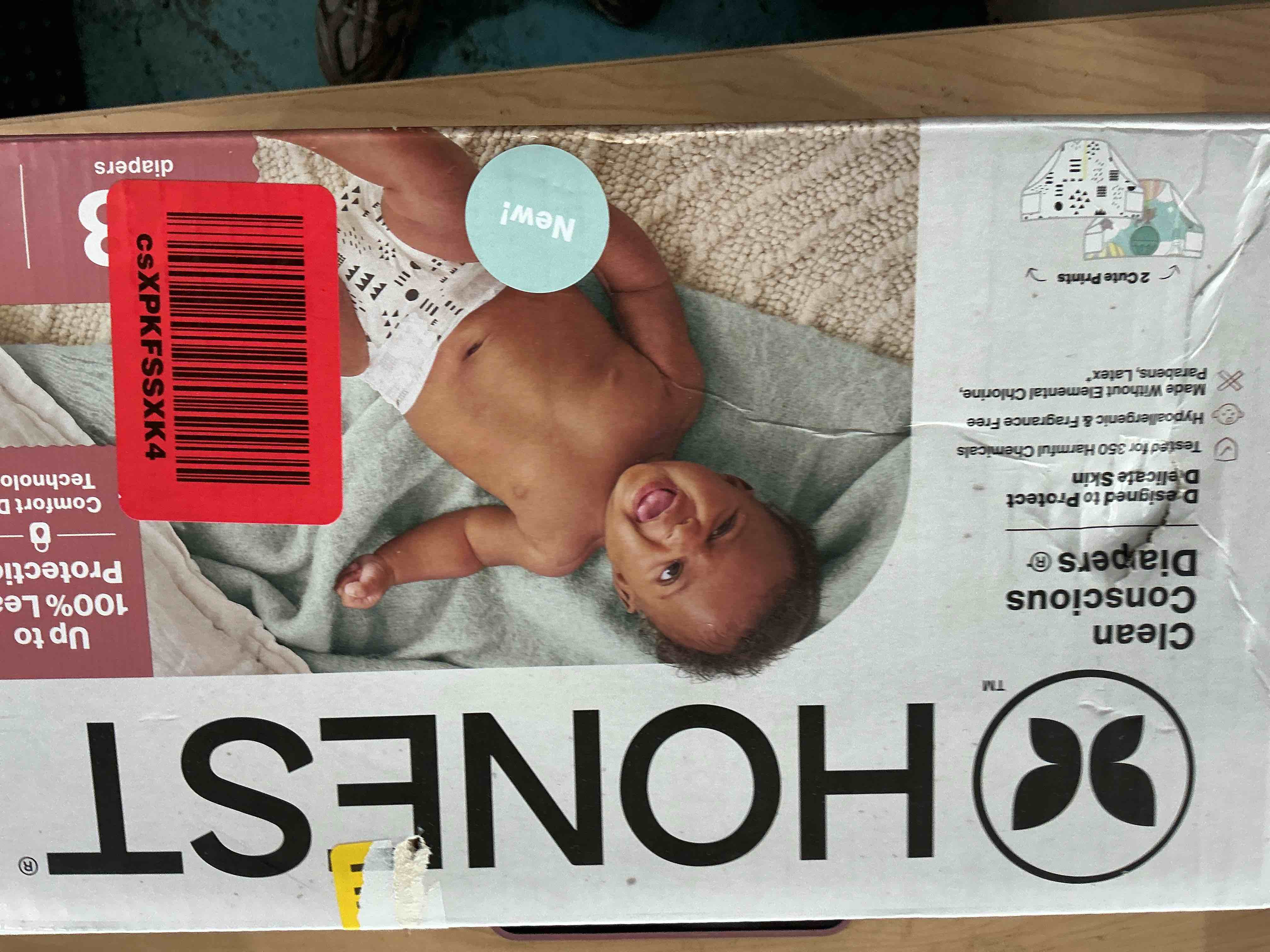 Condition photo showing New/Like New for The Honest Company Clean Conscious Diapers for Delicate Skin | Up to 100% Leakproof | Hypoallergenic, Fragrance Free | Gender Neutral | Club Box, Size 1 (8-14 lbs), 78 Count (Prints May Vary) Size 1 (78 Count) Above It All + Pattern Play