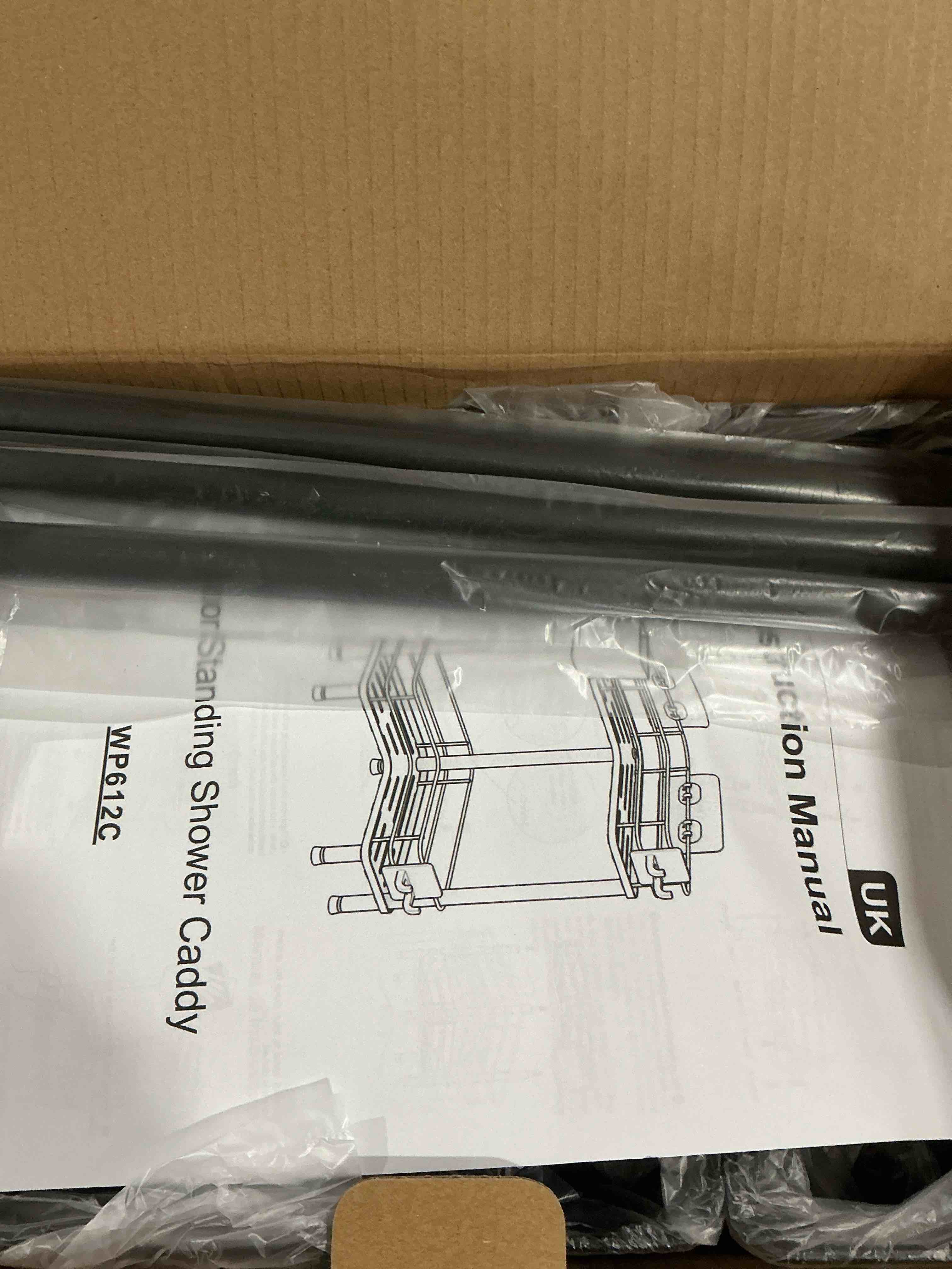 Condition photo showing New/Like New for Orimade Rustproof 2 Tier Floor Standing Corner Shower Caddy Organizer with Toothbrush Holder, Large Spacing Floor Shower Shelf Rack Storage Stands with Hooks for Bathroom Kitchen, Black 2 Tier Black