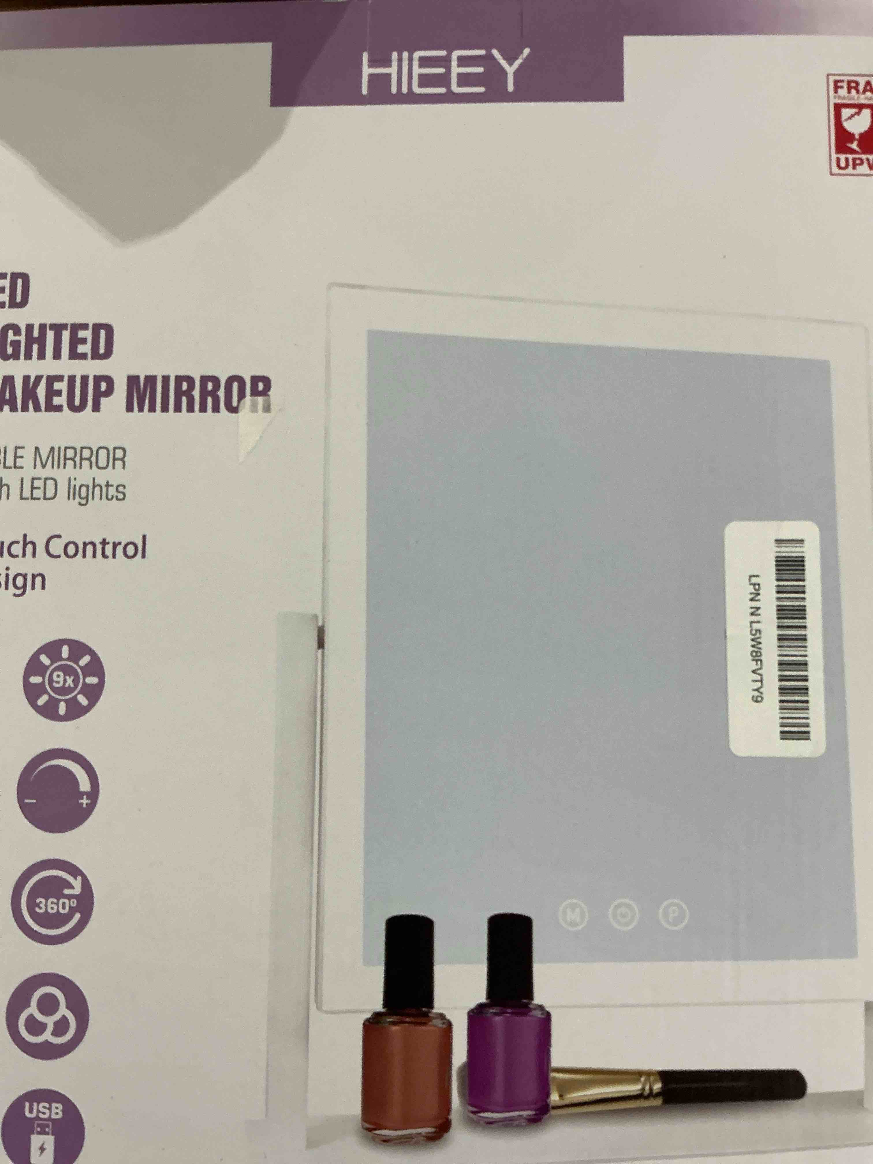 Condition photo showing Good Condition for isn’t working but still usable HIEEY Lighted Makeup Mirror, Hollywood Vanity Mirror with Lights, Three Color Lighting Modes, and 5X Magnification Mirror, Smart Touch Control, 360°Rotation (14.1in,White,Gift Box) 14.1"L x 12.1"W (78 LED)