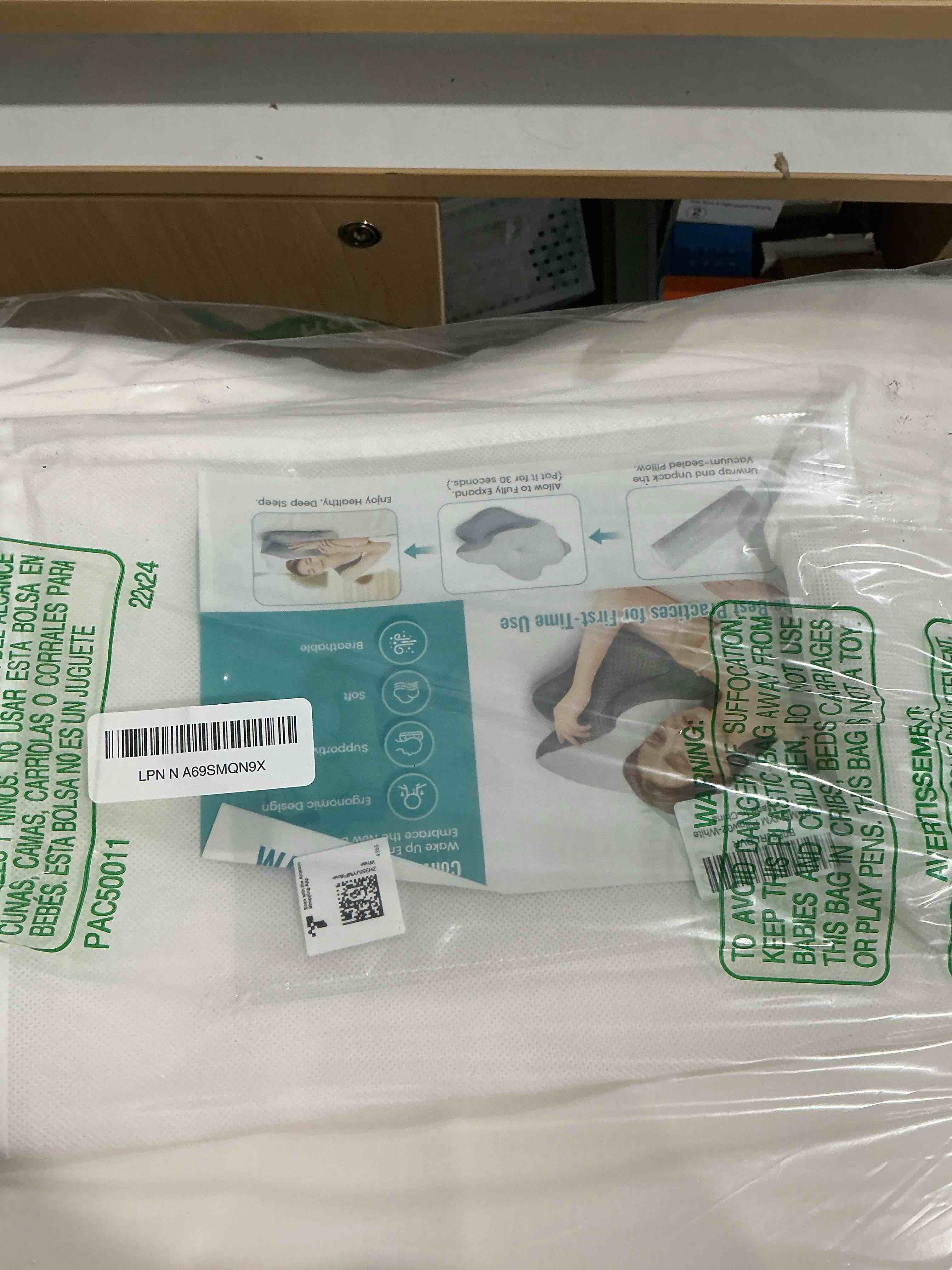 Condition photo showing New/Like New for Cervical Pillow for Neck Pain Relief - Ergonomic Memory Foam Pillow with Cooling Case Orthopedic Support Side Sleeper Pillow for Pain Relief Support for Side Back Stomach Sleepers White