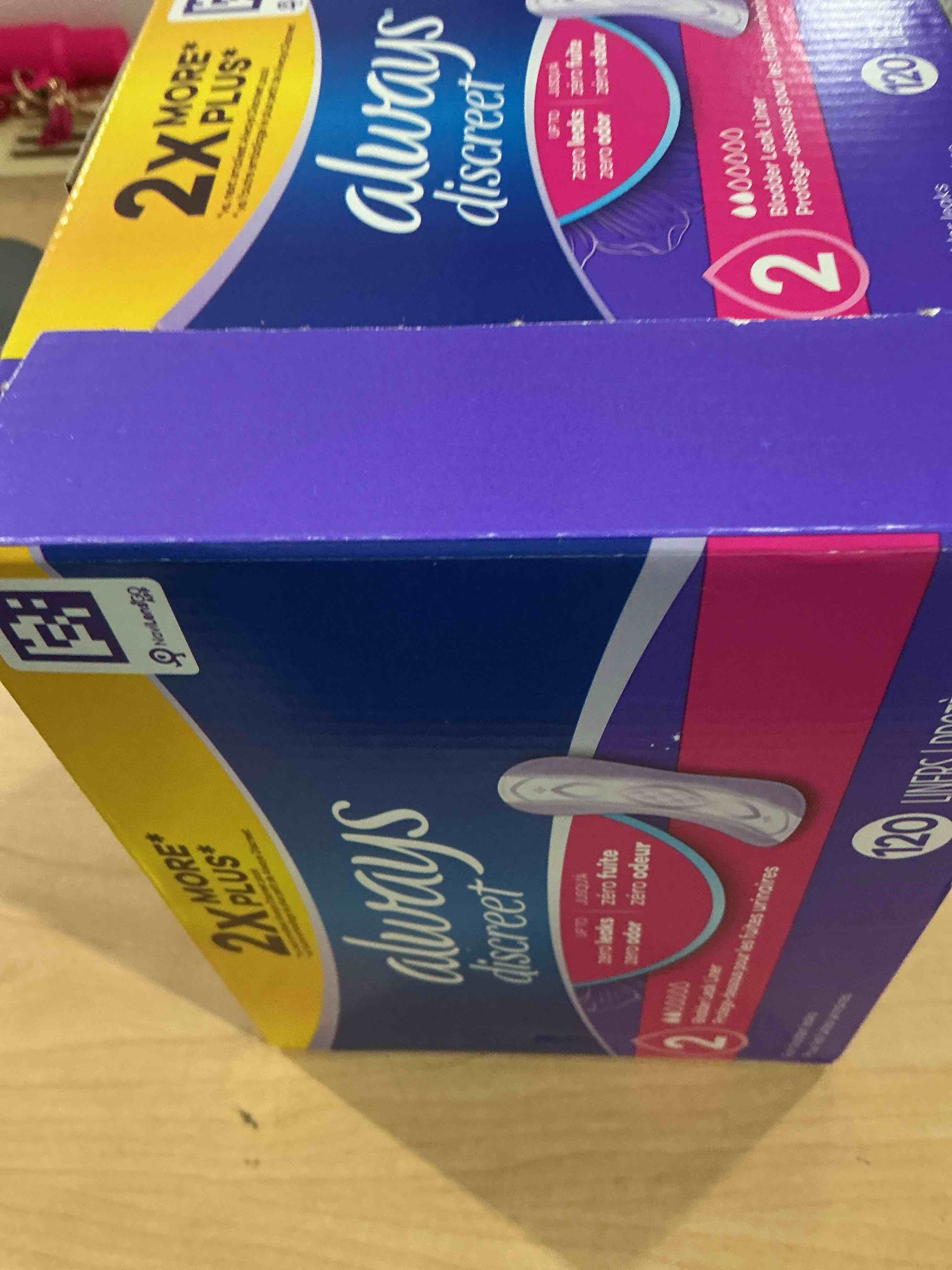 Condition photo showing New/Like New for Always Discreet Incontinence Panty Liners for Bladder Leaks, Size 2, Very Light Absorbency, 120 Count 2-drop 120