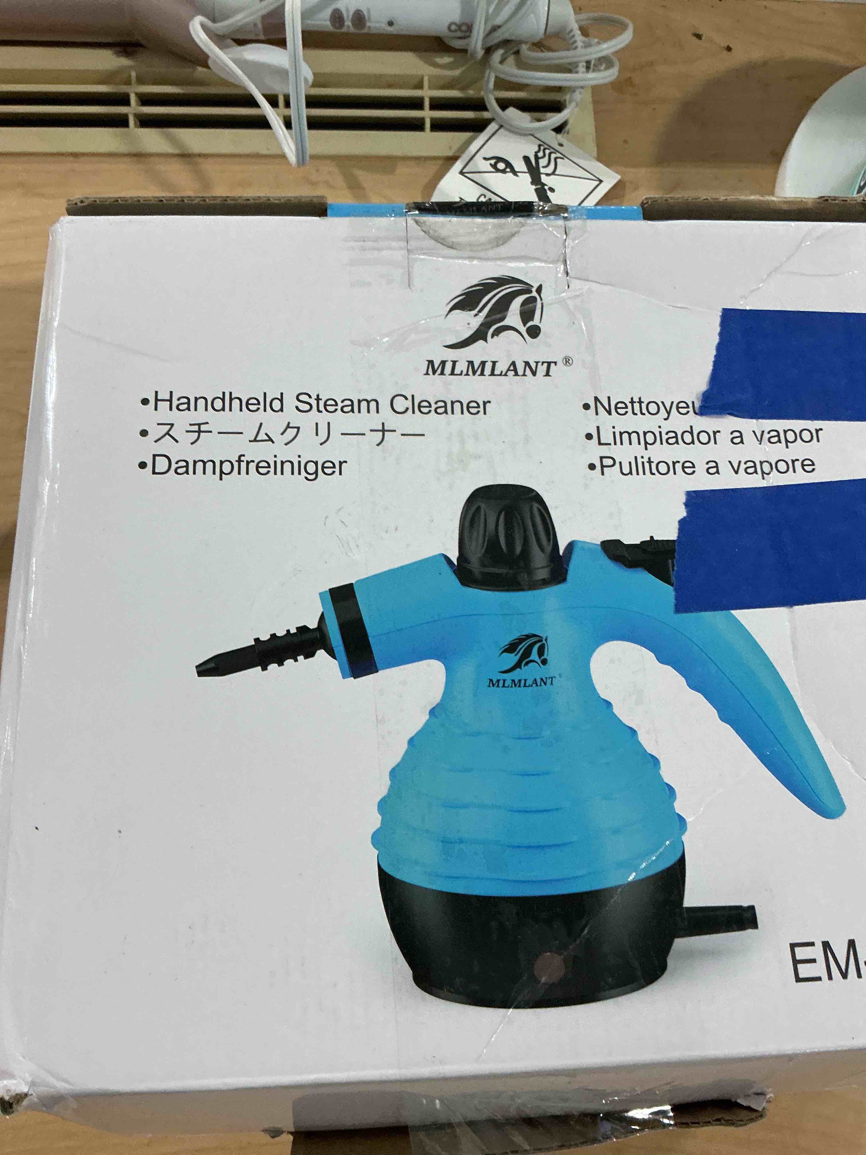 Condition photo showing Good Condition for MLMLANT Handheld Steam Cleaner, multi-functional portable steam cleaner with a safety lock and a 9-piece accessory set, suitable for steam cleaning carpets, sofas, mattresses, car seats, kitchens blue